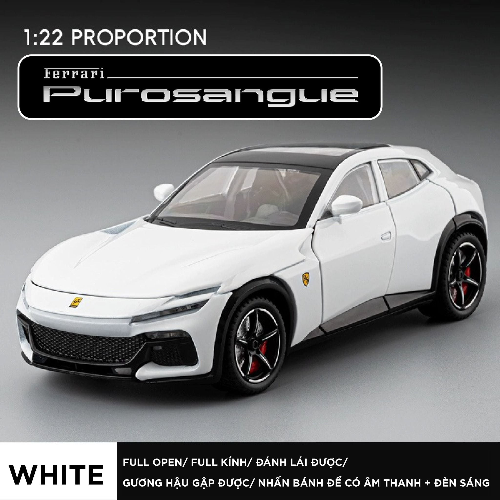  Mô hình xe Ferrari Purosangue full open-full kính- đánh lái được tỉ lệ 1:24 Jiaye model VB24425 