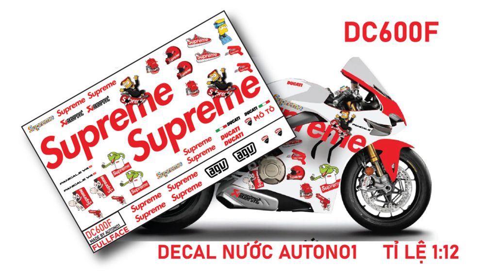 DECAL NƯỚC ĐỘ DUCATI PANIGALE V4S SUPREME RED - DECAL FULLFACE DUCATI SUPREME TỈ LỆ 1:12 AUTONO1 DC600F