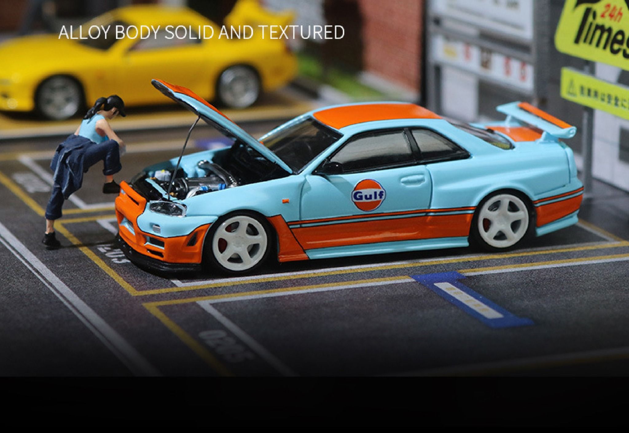  Mô hình xe ô tô Nissan GTR34 Gulf Limited Edition tỉ lệ 1:64 Time micro TM643414 