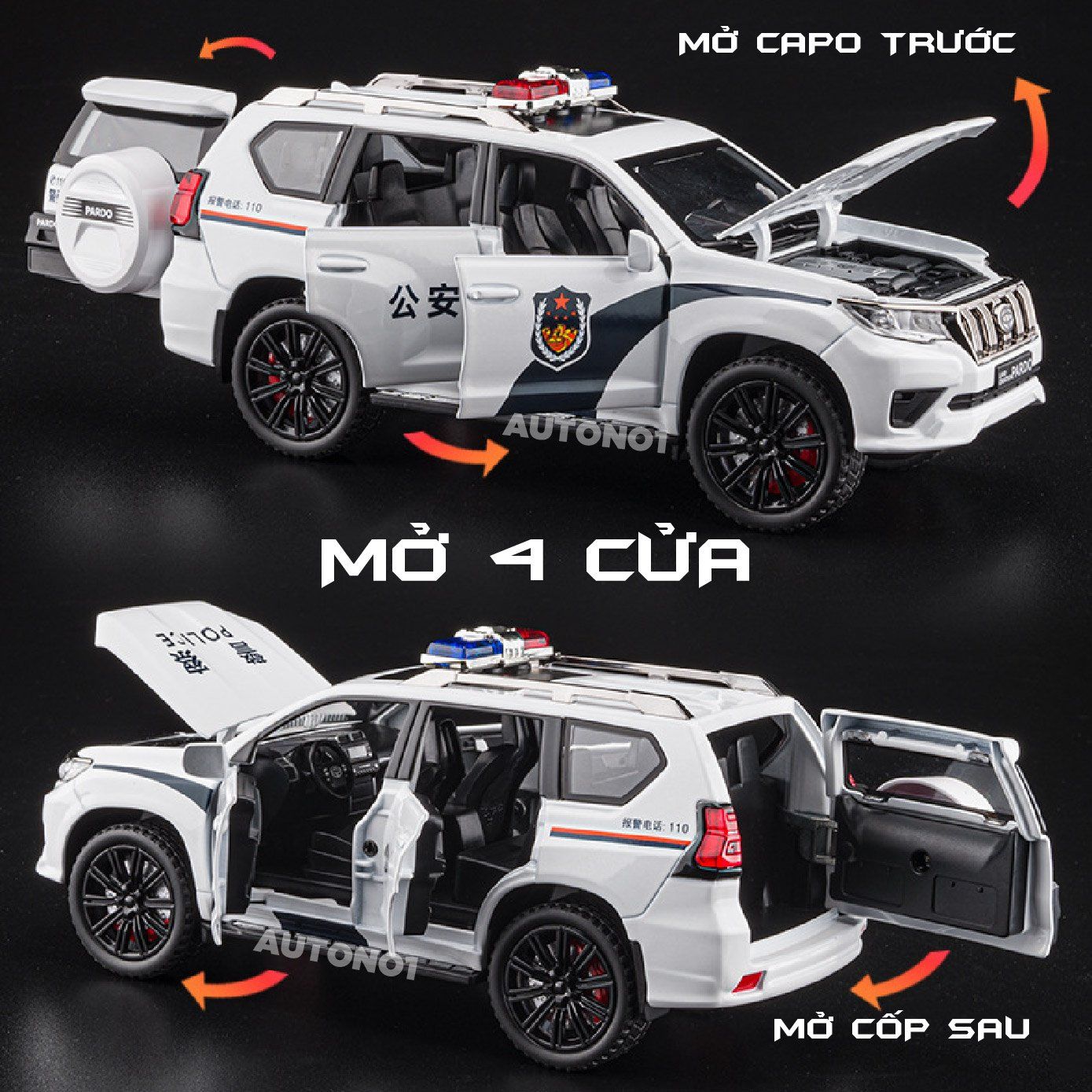  Mô hình xe Toyota Prado police có đèn có âm thanh tỉ lệ 1:24 Alloy OT429 