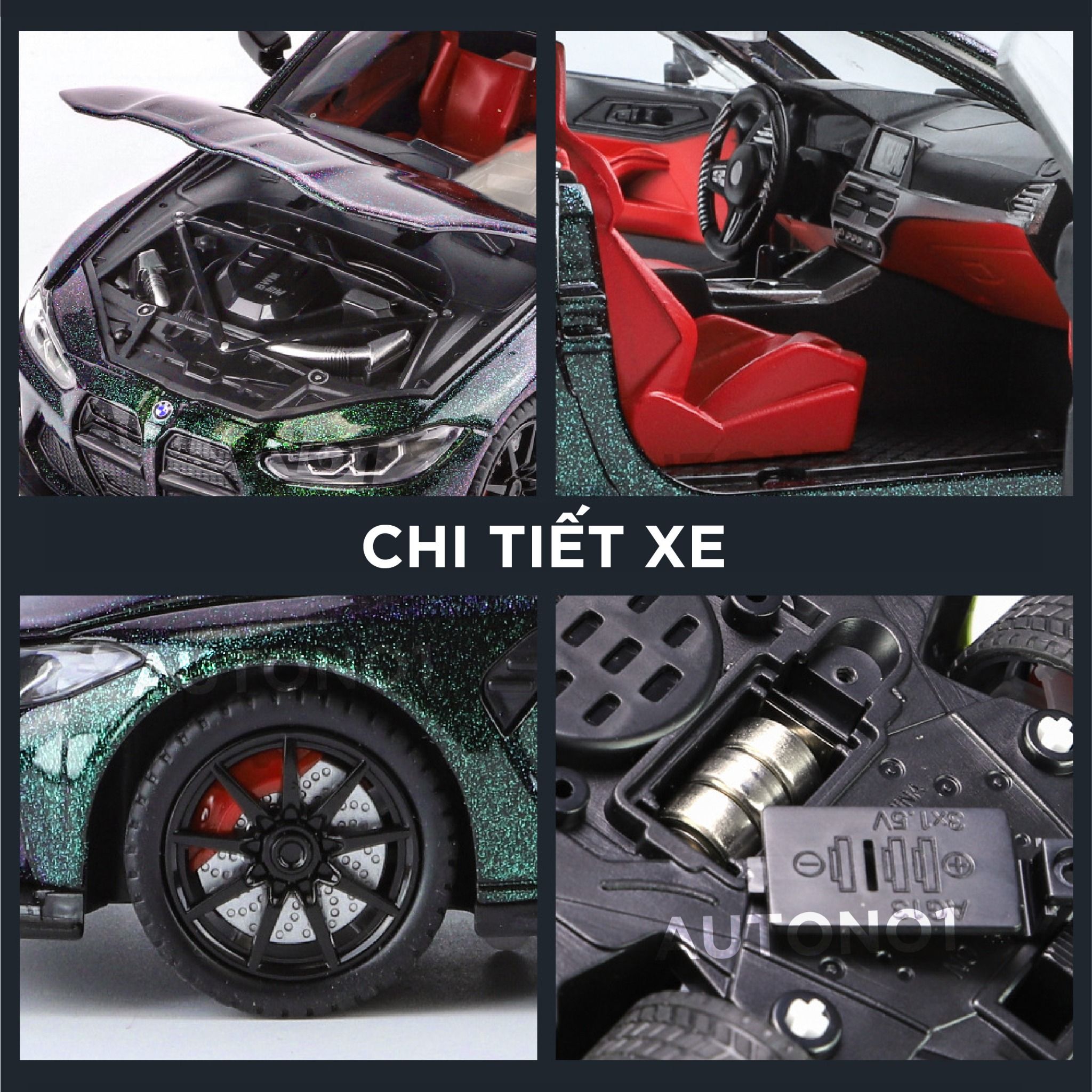  Mô hình xe BMW M4 2024 full open - đánh lái - có đèn - âm thanh full kính tỉ lệ 1:24 Alloy model OT573 