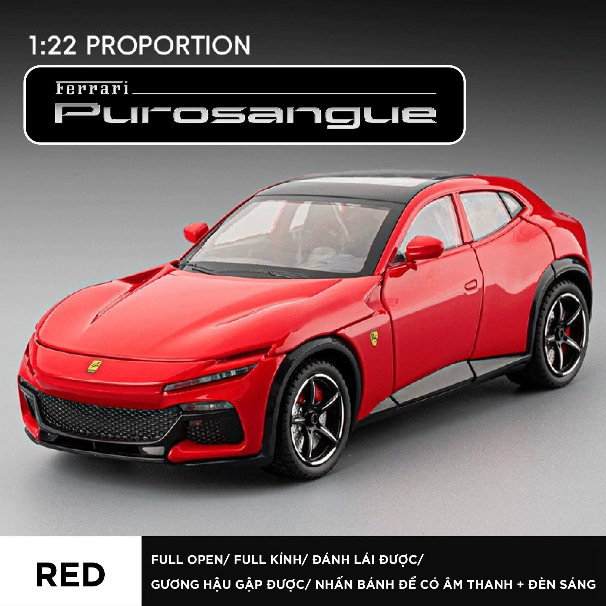  Mô hình xe Ferrari Purosangue full open-full kính- đánh lái được tỉ lệ 1:24 Jiaye model VB24425 