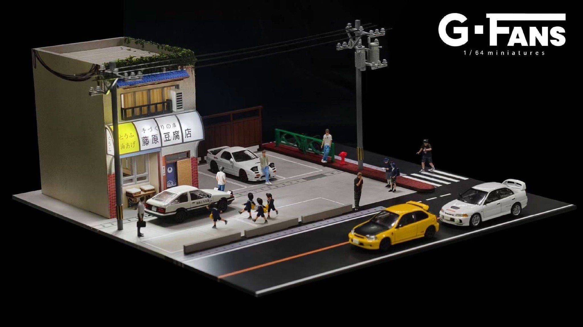  Hộp trưng bày mô phỏng quán ăn đậu hủ và bãi đỗ xe Nhật có đèn tỉ lệ 1:64 G FAN-MODELS 710039 