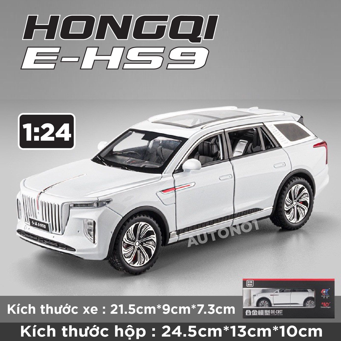  Mô hình xe Hongqi\Hồng Kỳ E-HS9 full open có đèn có âm thanh tỉ lệ 1:24 Chezhi OT439 