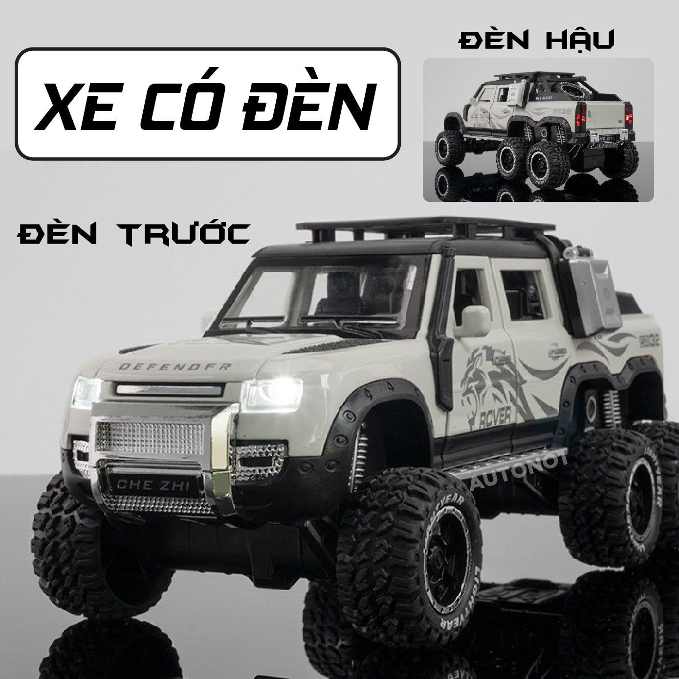  Mô hình xe Land Rover Defender 6x6 Offroad có đèn có âm thanh tỉ lệ 1:24 Chezhi OT430 