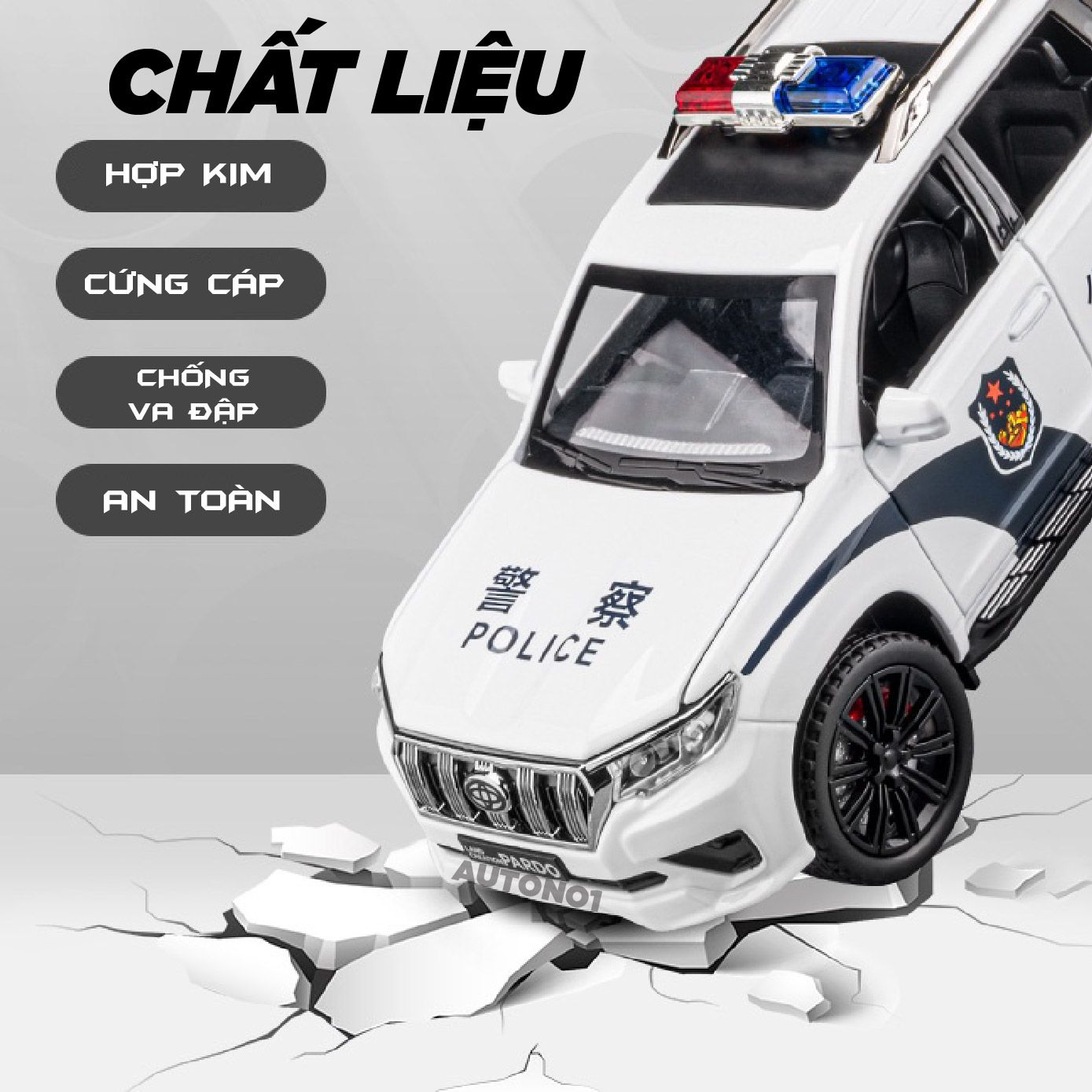  Mô hình xe Toyota Prado police có đèn có âm thanh tỉ lệ 1:24 Alloy OT429 