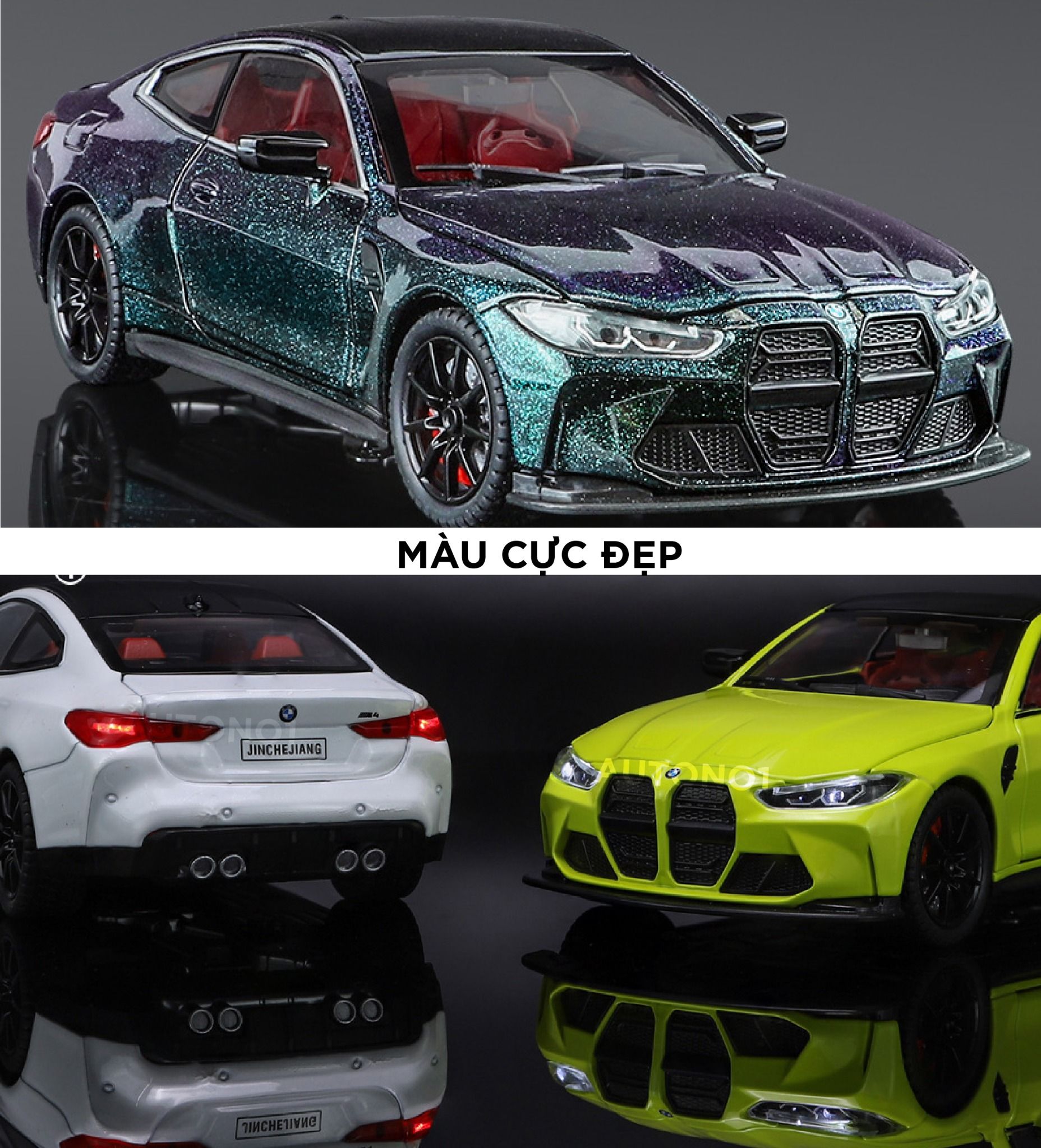  Mô hình xe BMW M4 2024 full open - đánh lái - có đèn - âm thanh full kính tỉ lệ 1:24 Alloy model OT573 