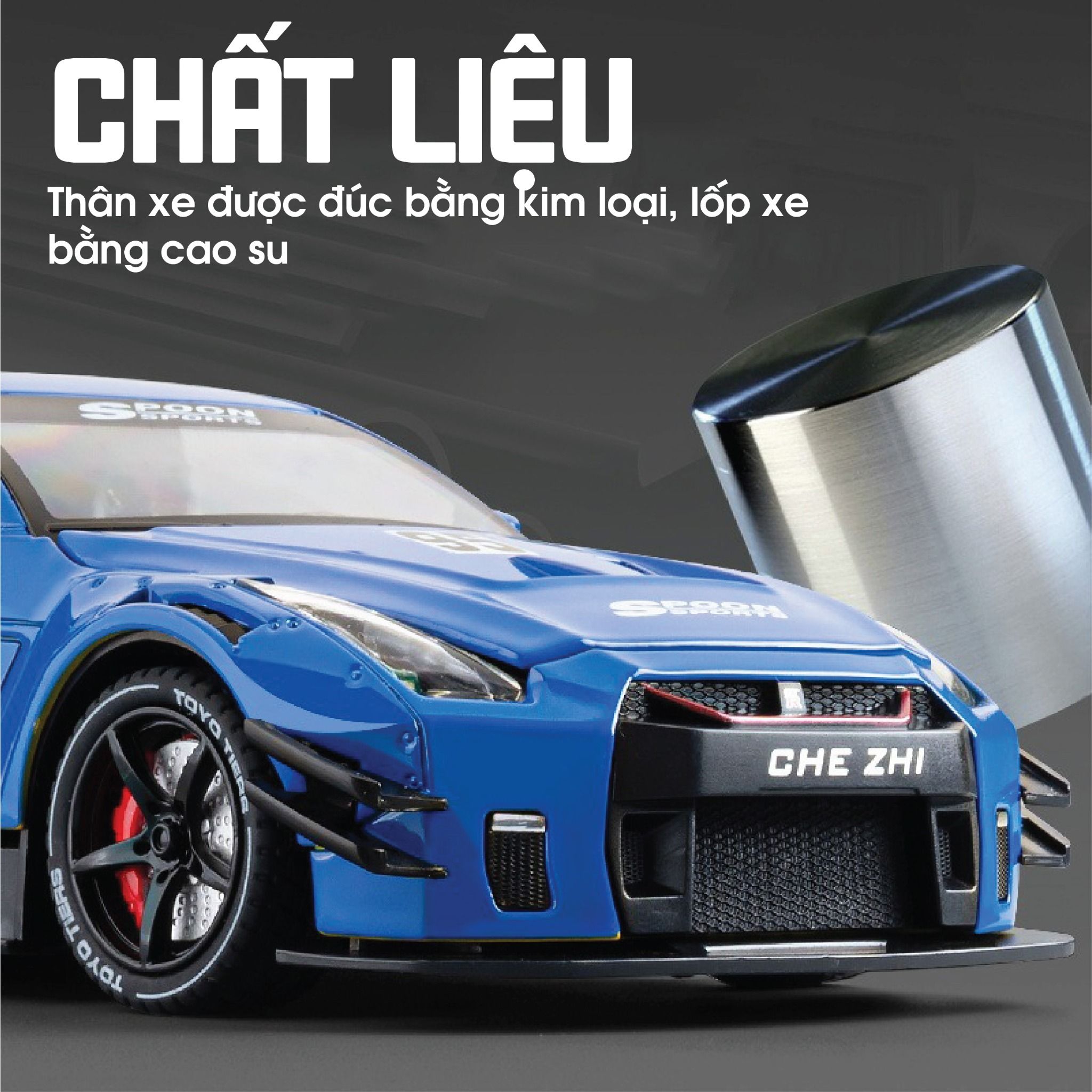  Mô hình xe Nissan GTR R35 Racing full open - phun khói - có đèn - âm thanh tỉ lệ 1:24 Chezhi 1901-412 