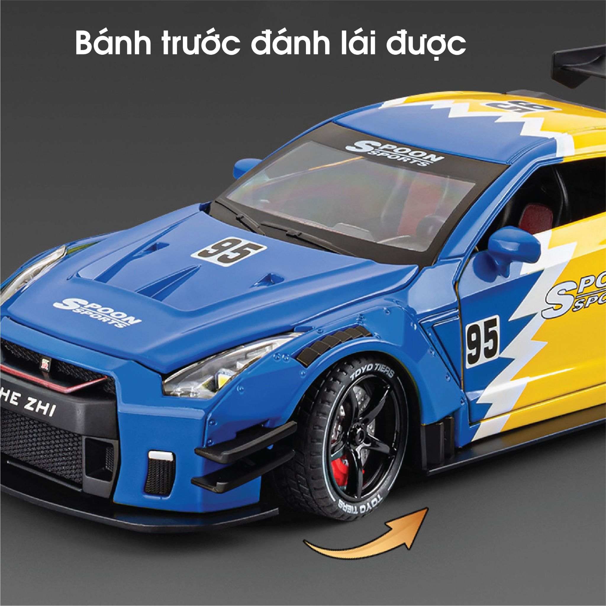  Mô hình xe Nissan GTR R35 Racing full open - phun khói - có đèn - âm thanh tỉ lệ 1:24 Chezhi 1901-412 