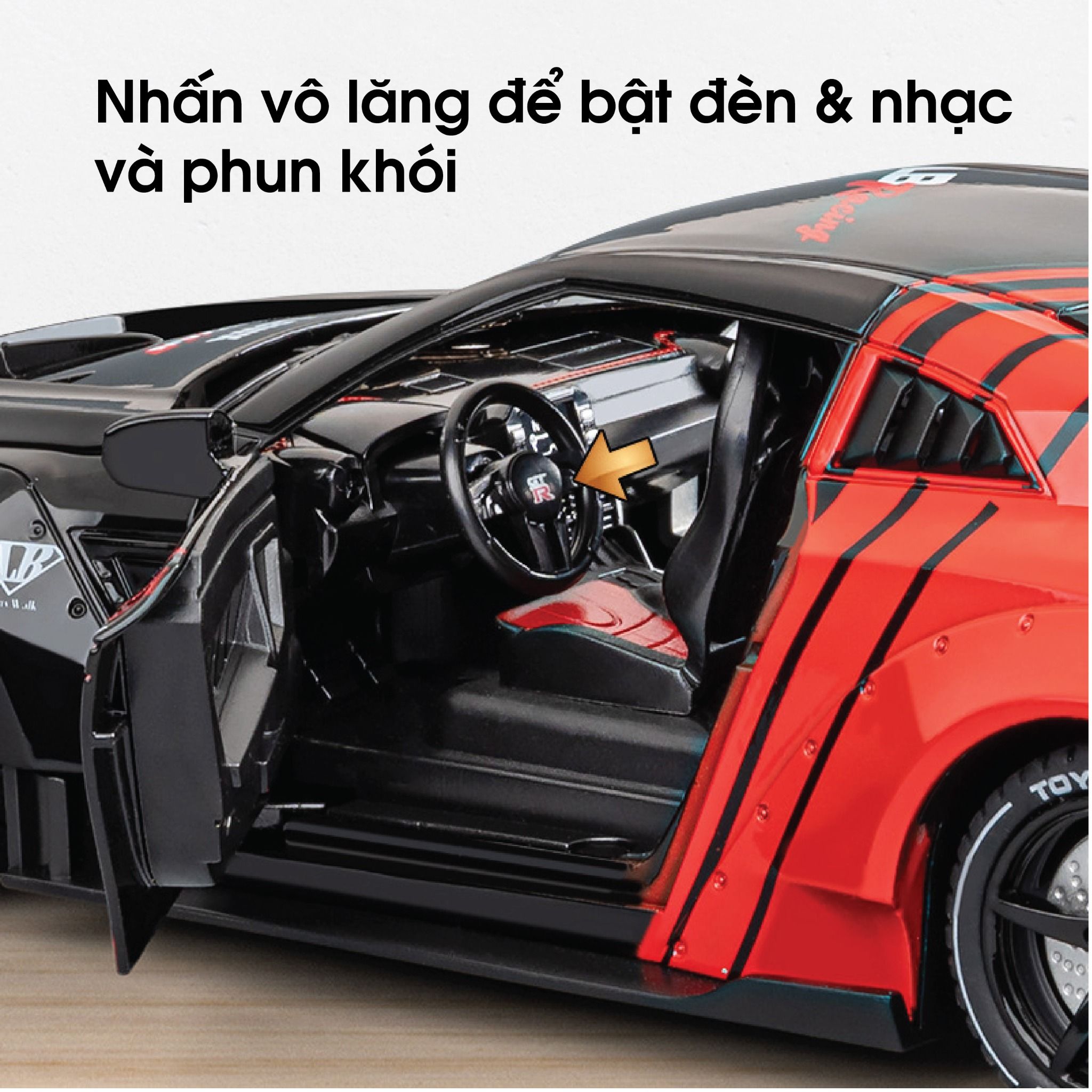  Mô hình xe Nissan GTR R35 Racing full open - phun khói - có đèn - âm thanh tỉ lệ 1:24 Chezhi 1901-412 
