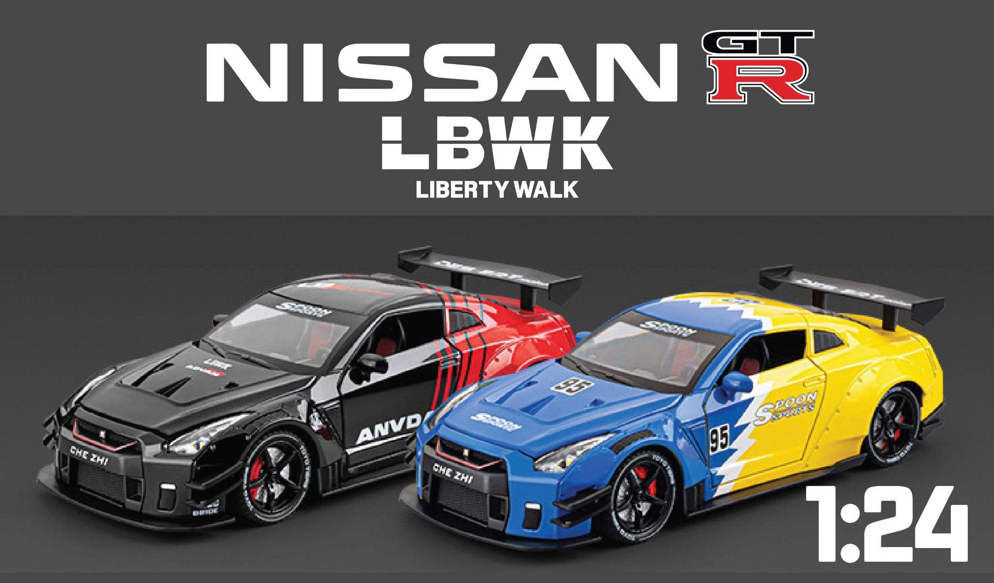  Mô hình xe Nissan GTR R35 Racing full open - phun khói - có đèn - âm thanh tỉ lệ 1:24 Chezhi 1901-412 