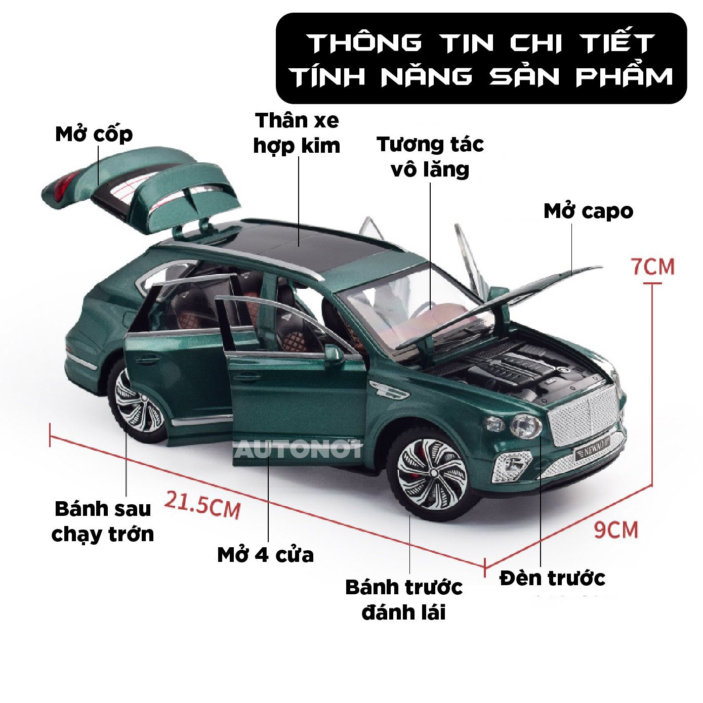 Mô hình xe Bentley Bentayga 2020 đánh lái được tỉ lệ 1:24 Newao OT457 