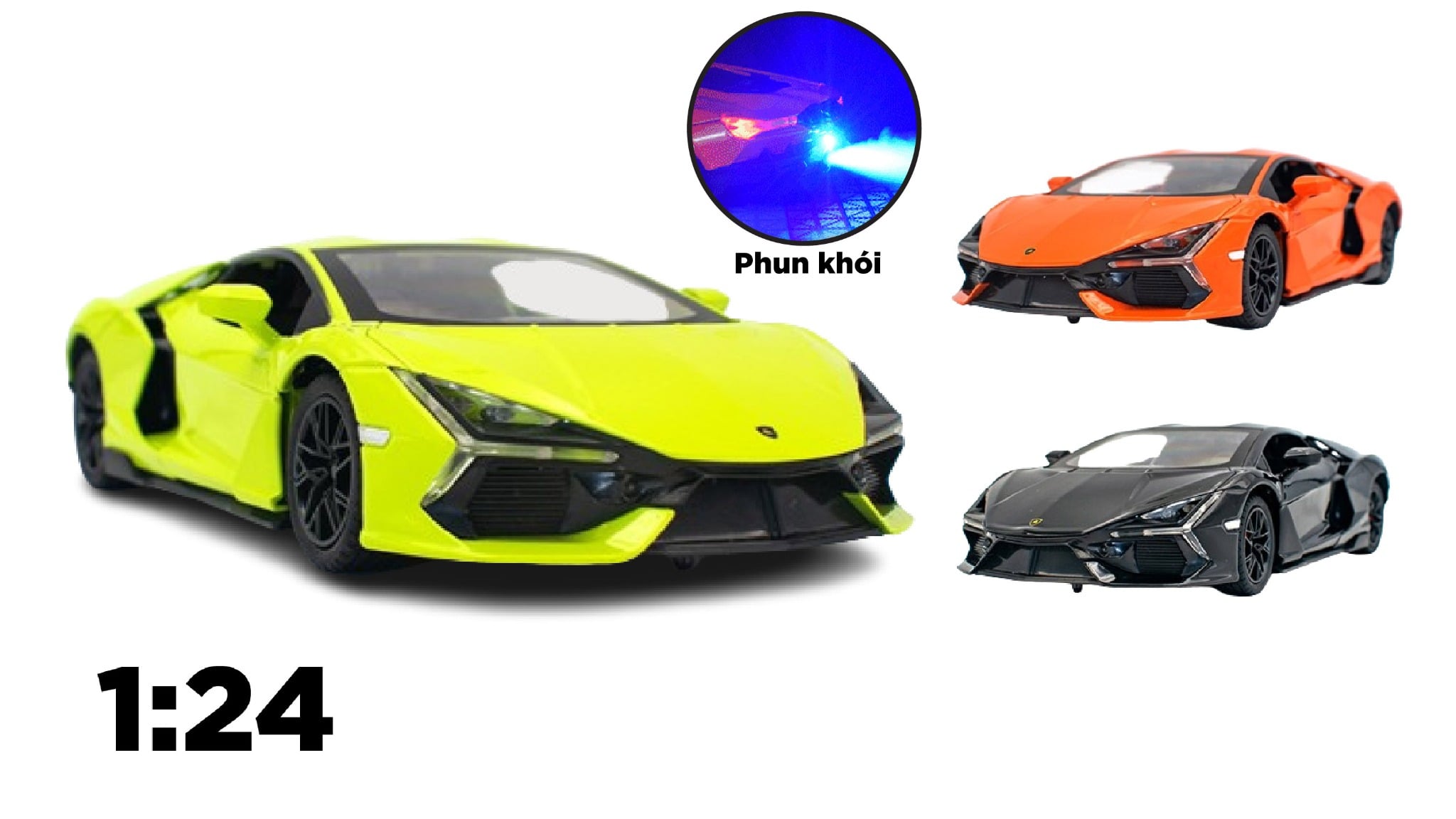  Mô hình xe Lamborghini Revuelto Hybrid có đèn phun khói ở full cửa tỉ lệ 1:24 Newao XA2415 