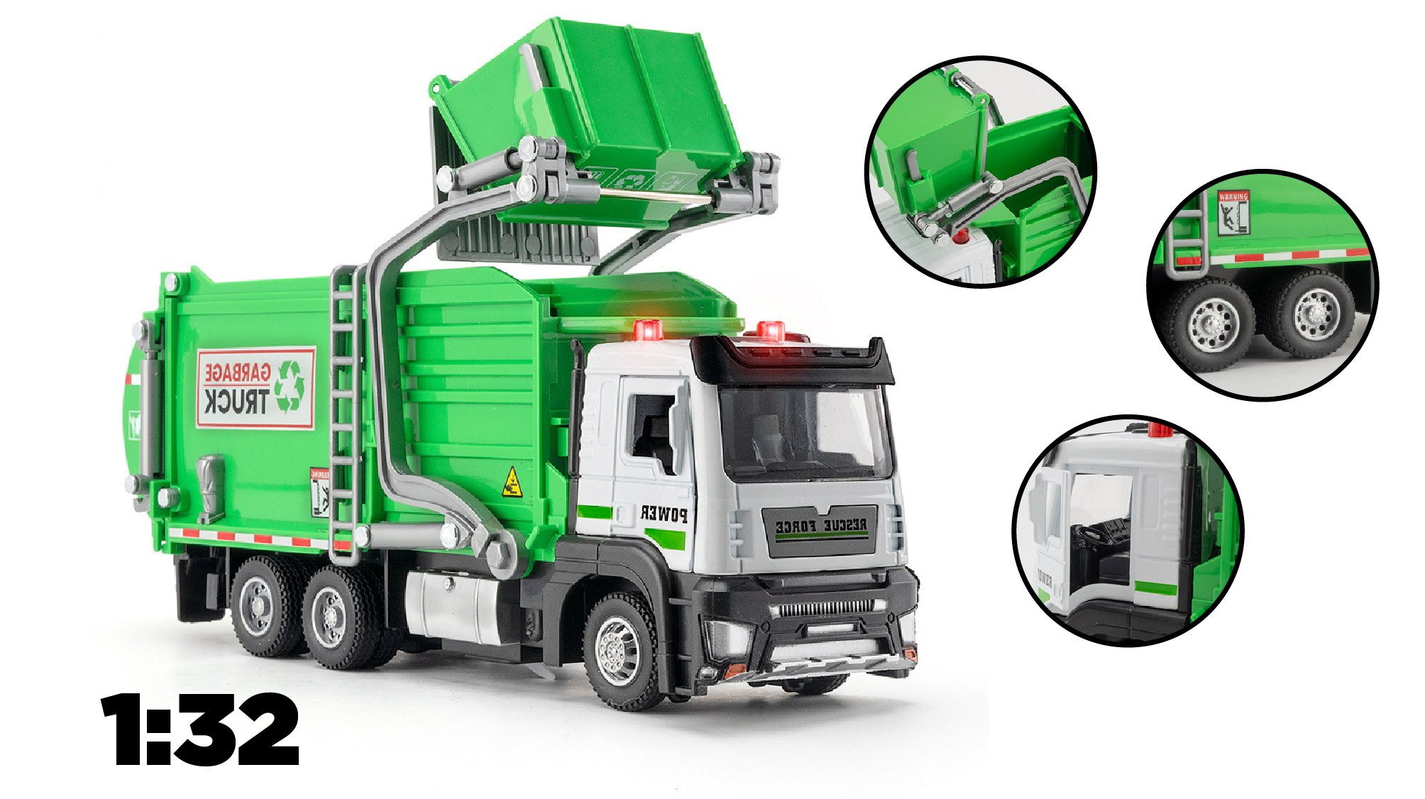  Mô hình xe chuyên dụng thu gom rác có đèn - âm thanh kích thước 1:32 Alloy Model OT477 