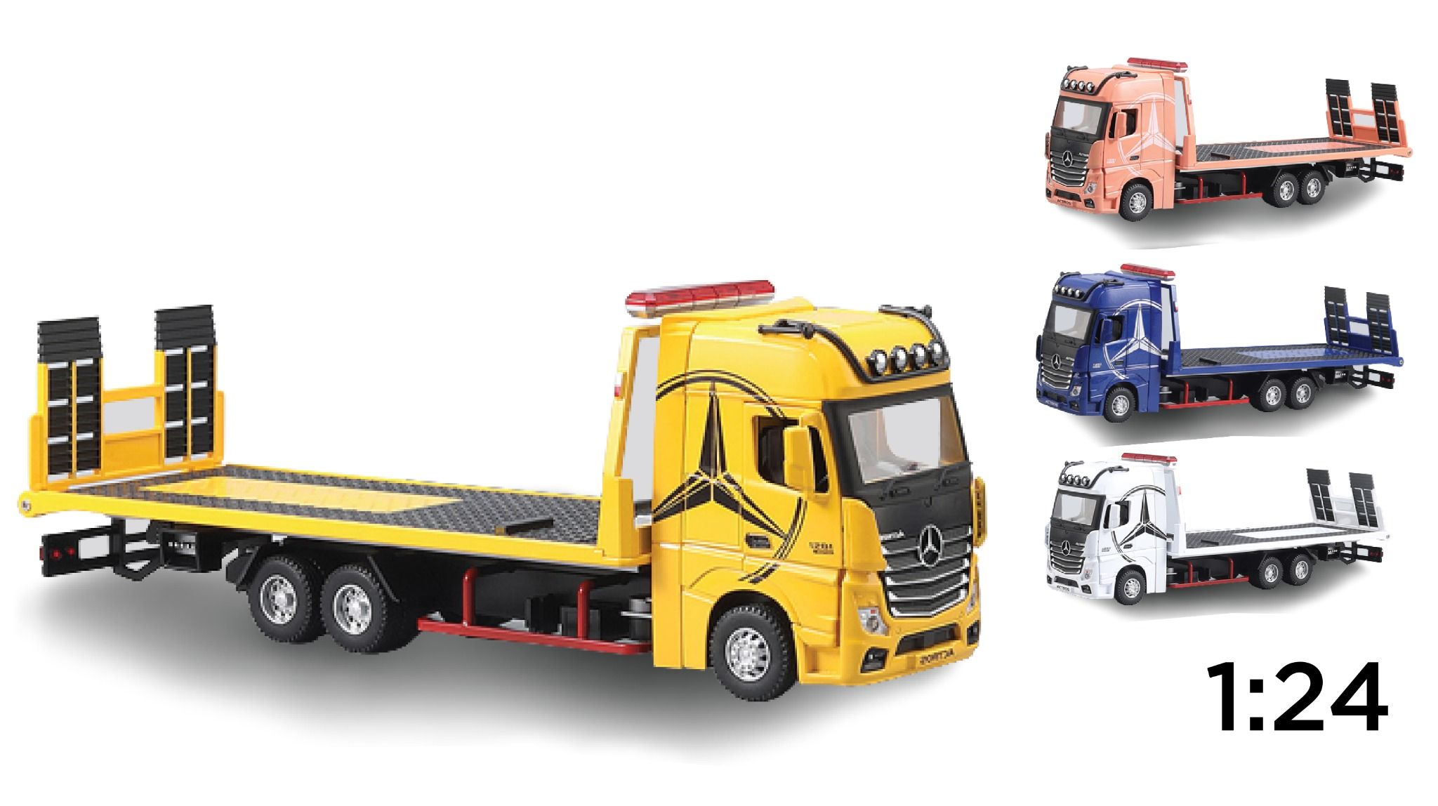  Mô hình xe tải Mercedes vận chuyển xe - xe cứu hộ Hytruck 46cm tỉ lệ 1:24 Hengteng model 8216 