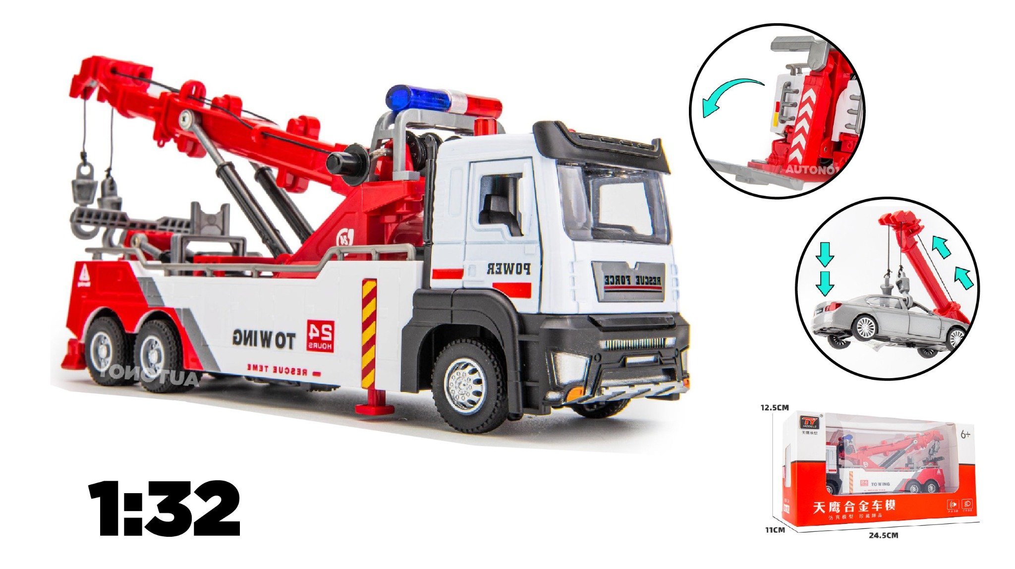  Mô hình xe cứu hộ cần móc bằng hợp kim tỉ lệ 1:32 Alloy Model OT476 