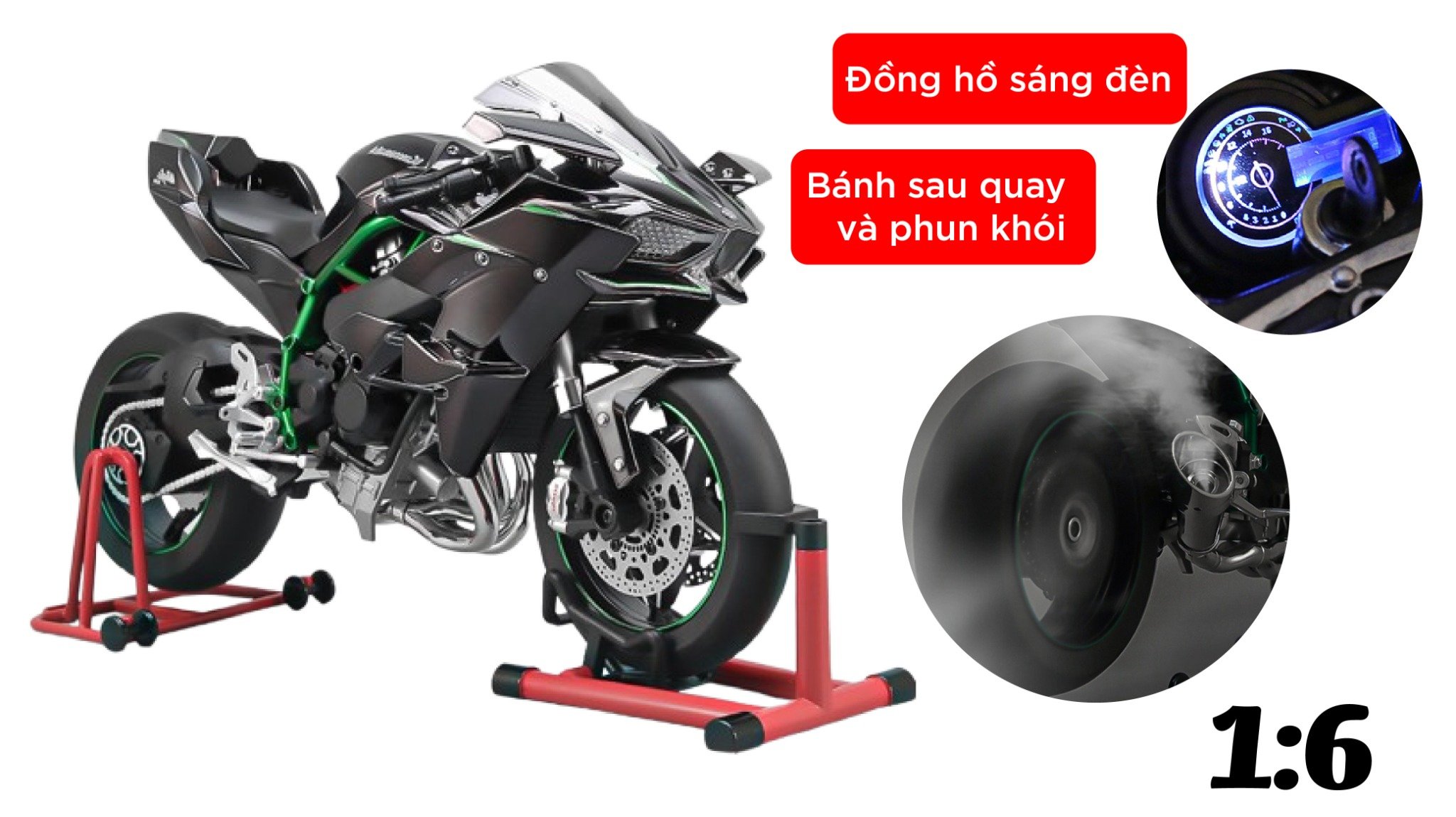  Mô hình xe Kawasaki H2R có động cơ có phun khói tỉ lệ lớn 1:6 XLG MT06001 