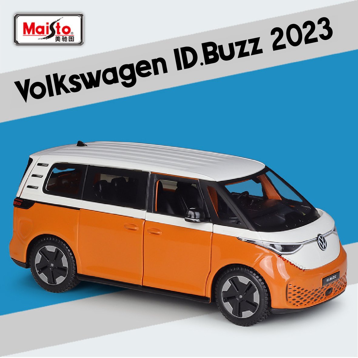  Mô hình xe ô tô điện ID. Buzz Volkswagen mở 2 cửa và cốp sau tỉ lệ 1:24 Maisto OT535 
