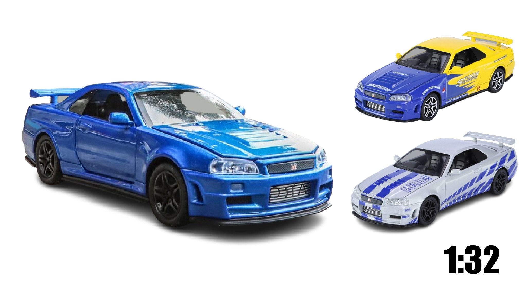  Mô hình xe Nissan GT-R R34 có âm thanh - đèn - full open tỉ lệ 1:32 Chimei model OT459 