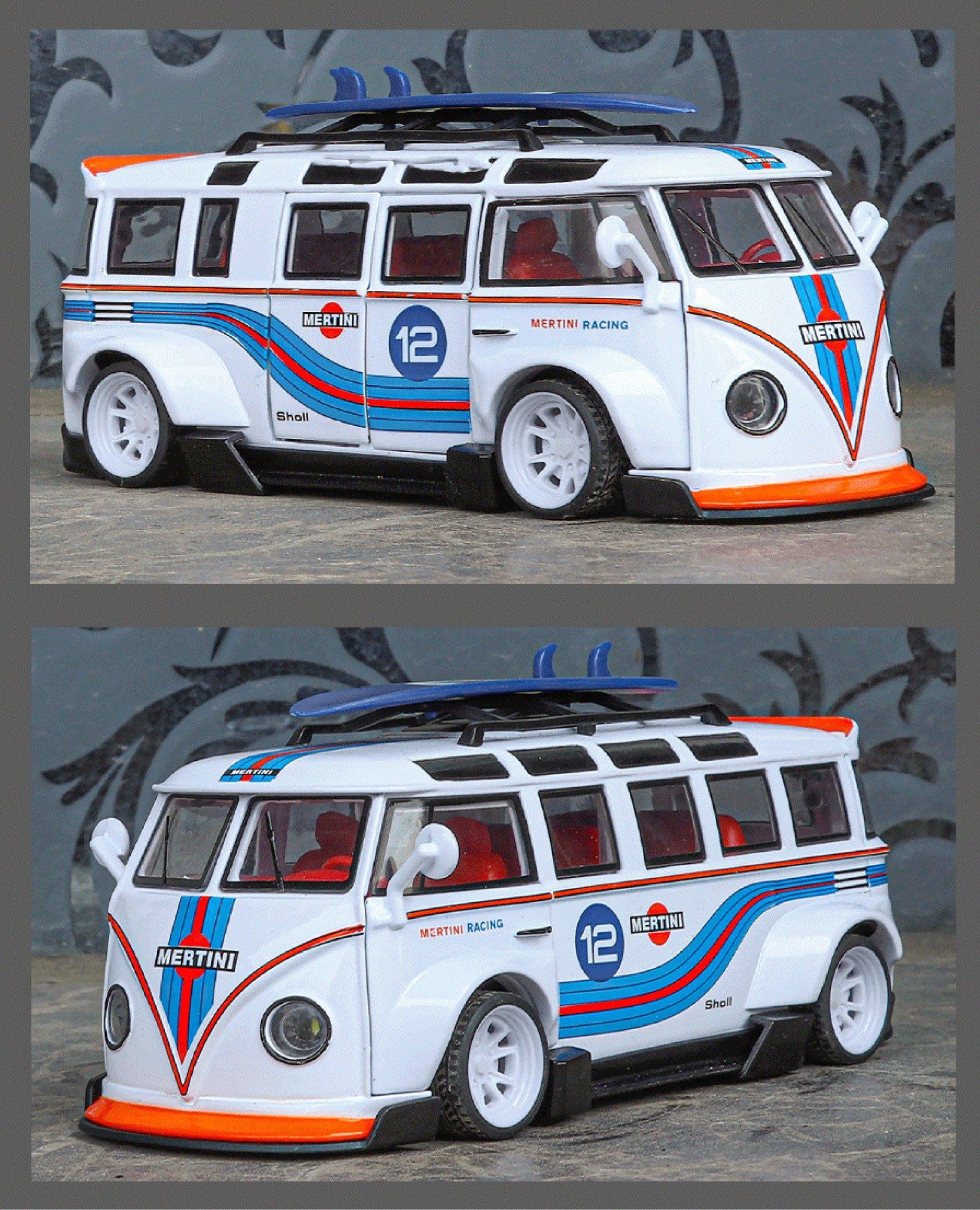  Mô hình xe Volkwagen T1 JDM wipe body Gulf - Martini - Pig Pink full open tỉ lệ 1:32 XHD model OT32019 