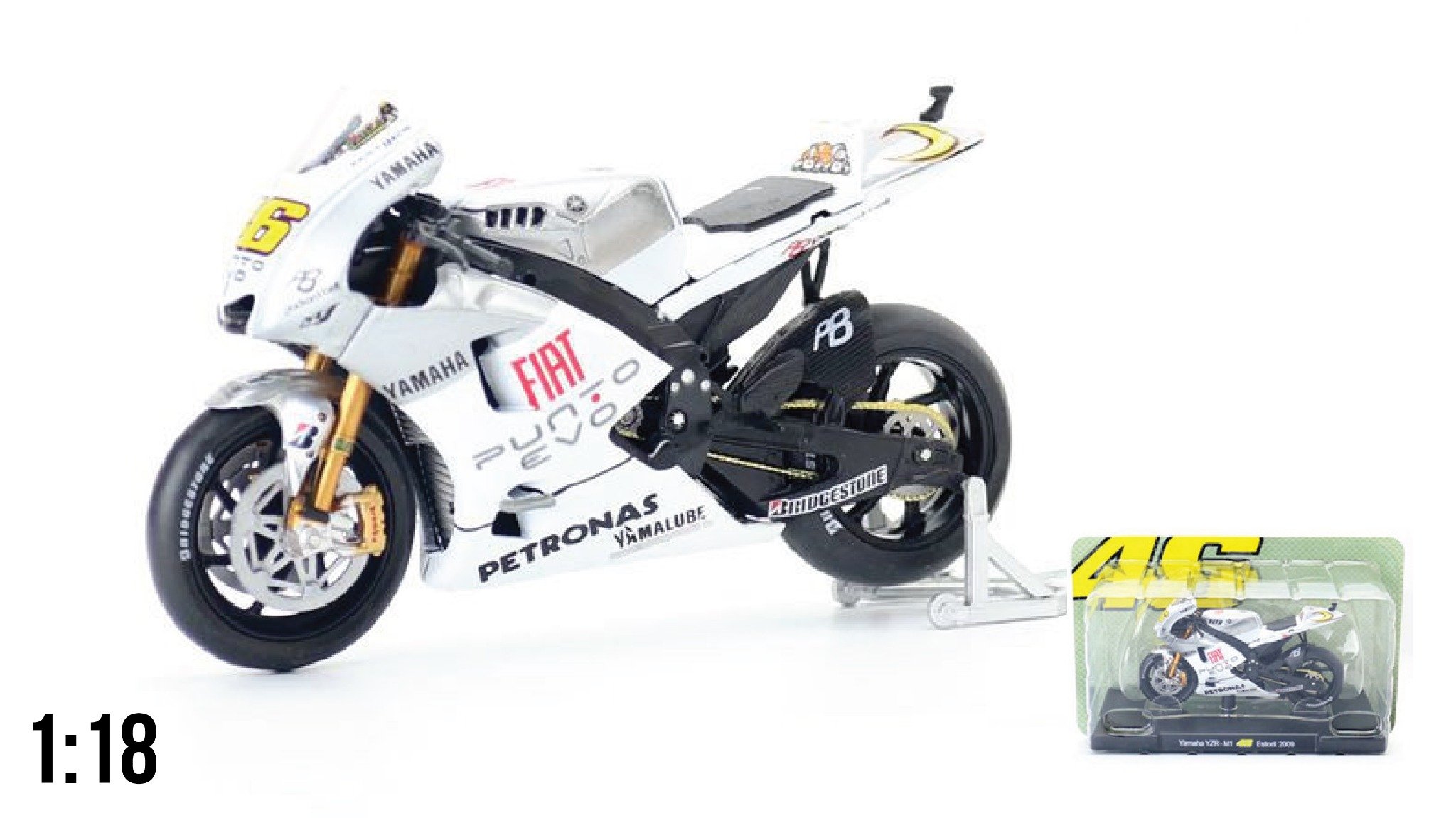  Mô hình xe mô tô GP Yamaha YZR-M1 2009 Fiat có đế tỉ lệ 1:18 Leo models 8172D 