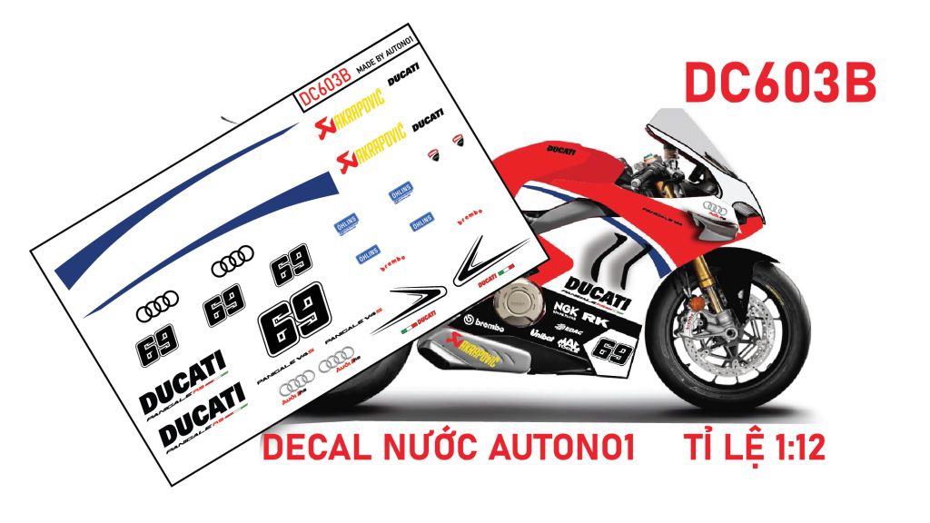 DECAL NƯỚC ĐỘ DUCATI PANIGALE V4S - AUDI RS TỈ LỆ 1:12 AUTONO1 DC603B