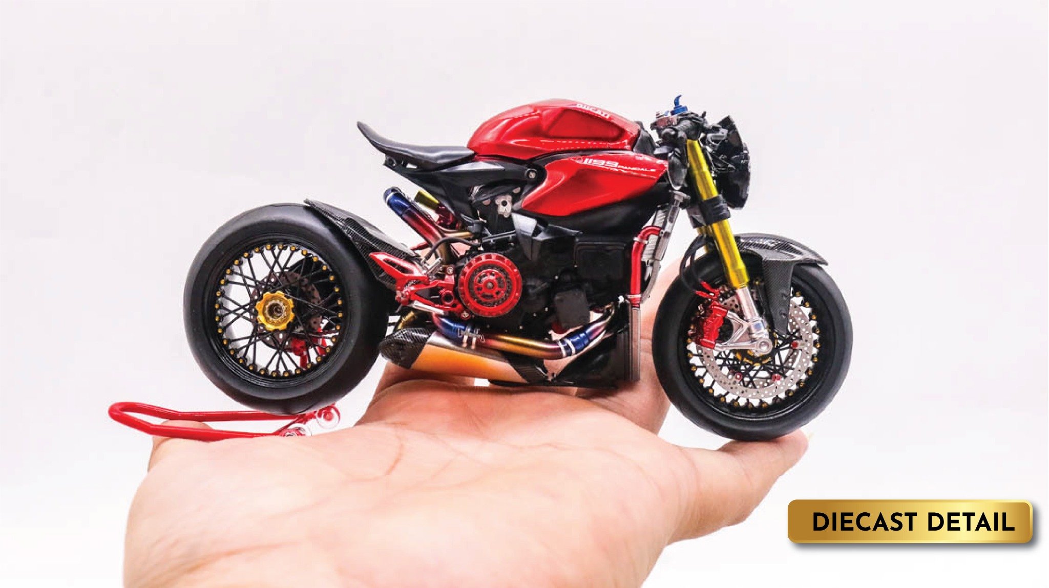 Mô hình xe cao cấp Ducati 1199 Panigale Cafe Racer Grey Red cao cấp nồi khô ghi đông mâm căm dĩa kim loại 1:12 Tamiya D201