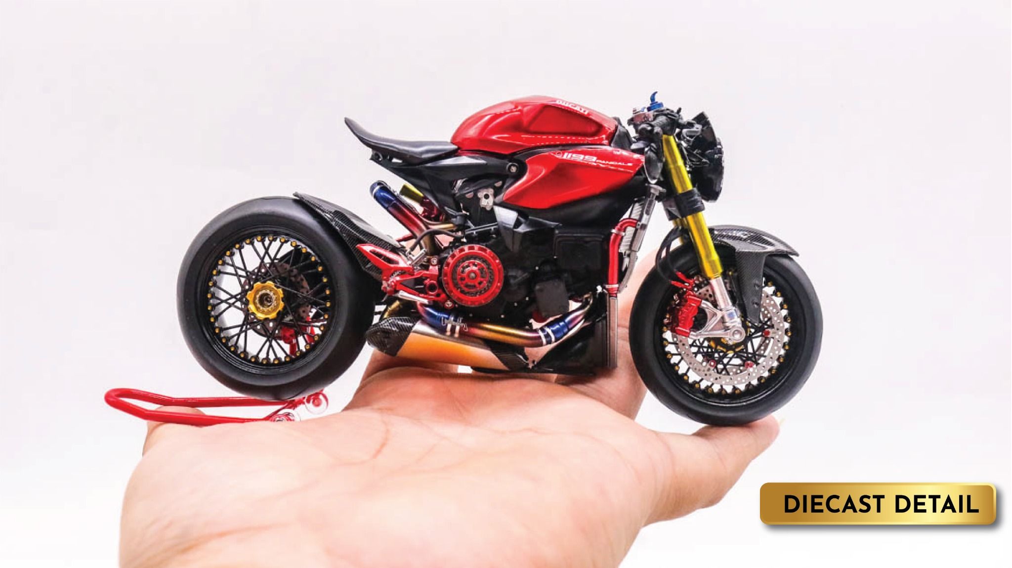  Mô hình xe cao cấp Ducati 1199 Panigale Cafe Racer Grey Red cao cấp nồi khô ghi đông mâm căm dĩa kim loại 1:12 Tamiya D201 