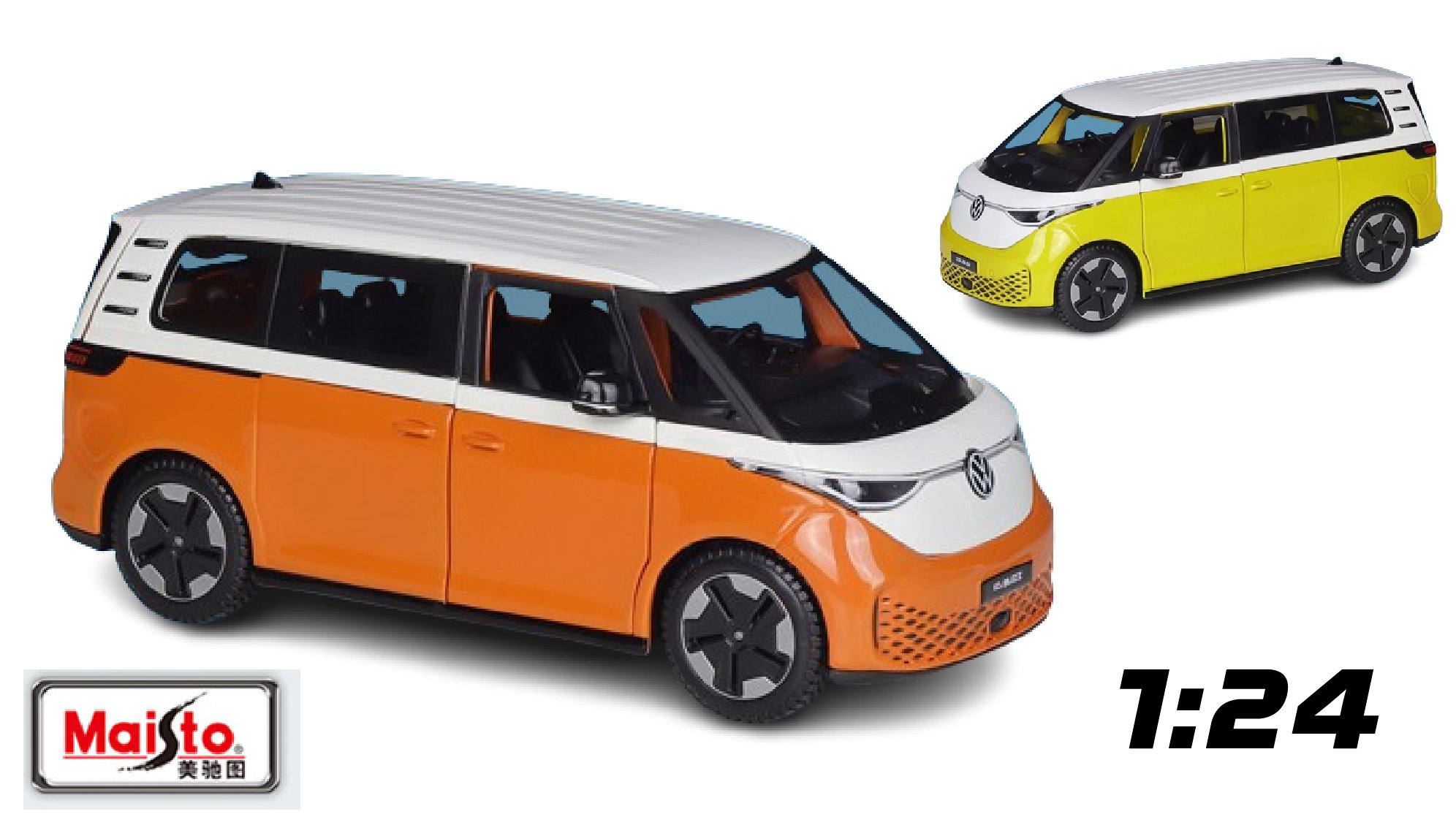  Mô hình xe ô tô điện ID. Buzz Volkswagen mở 2 cửa và cốp sau tỉ lệ 1:24 Maisto OT535 