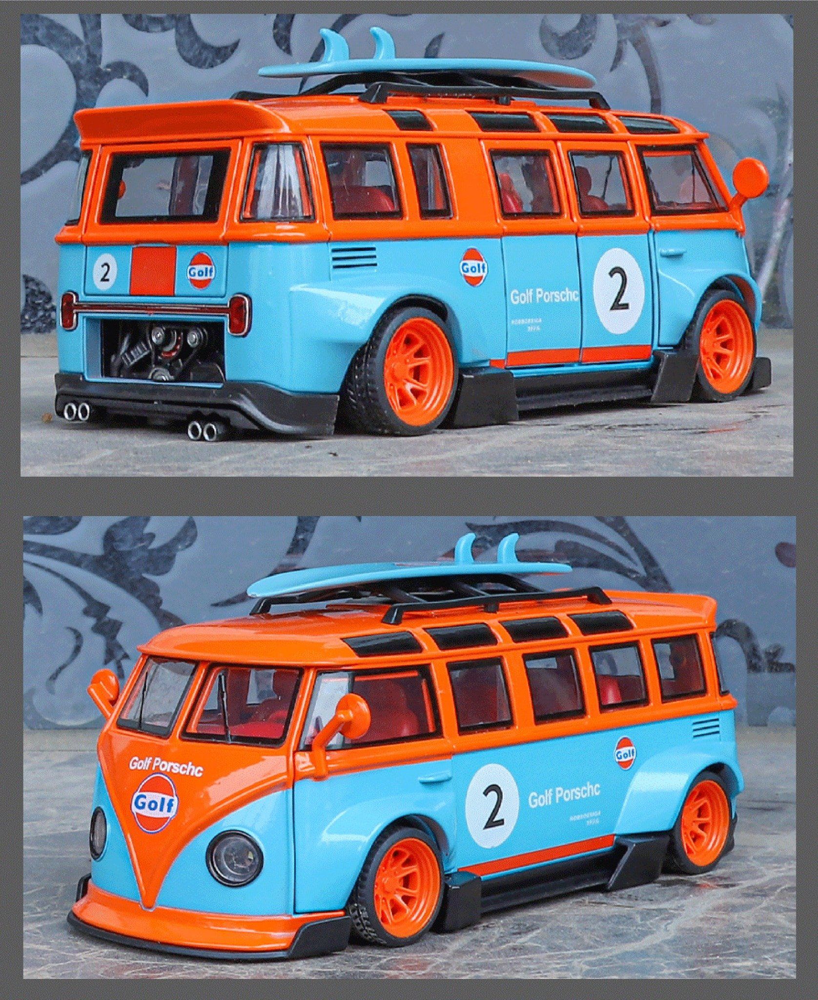  Mô hình xe Volkwagen T1 JDM wipe body Gulf - Martini - Pig Pink full open tỉ lệ 1:32 XHD model OT32019 