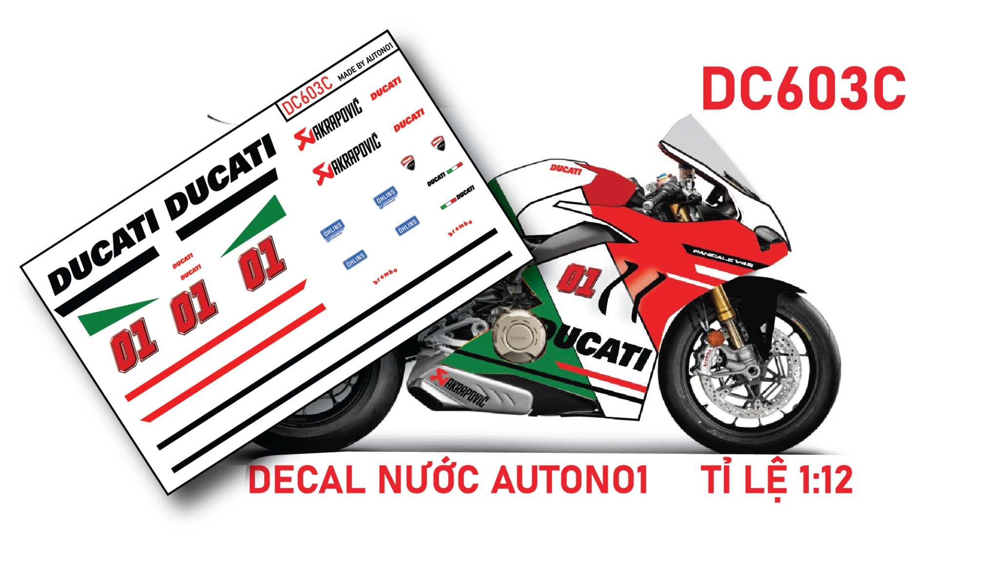  Decal nước độ Ducati Panigale V4S Italy tỉ lệ 1:12 Autono1 DC603c 