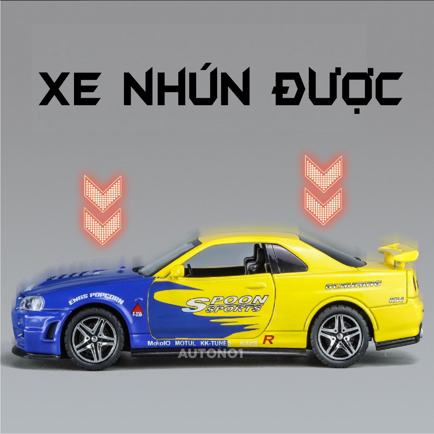  Mô hình xe Nissan GT-R R34 có âm thanh - đèn - full open tỉ lệ 1:32 Chimei model OT459 