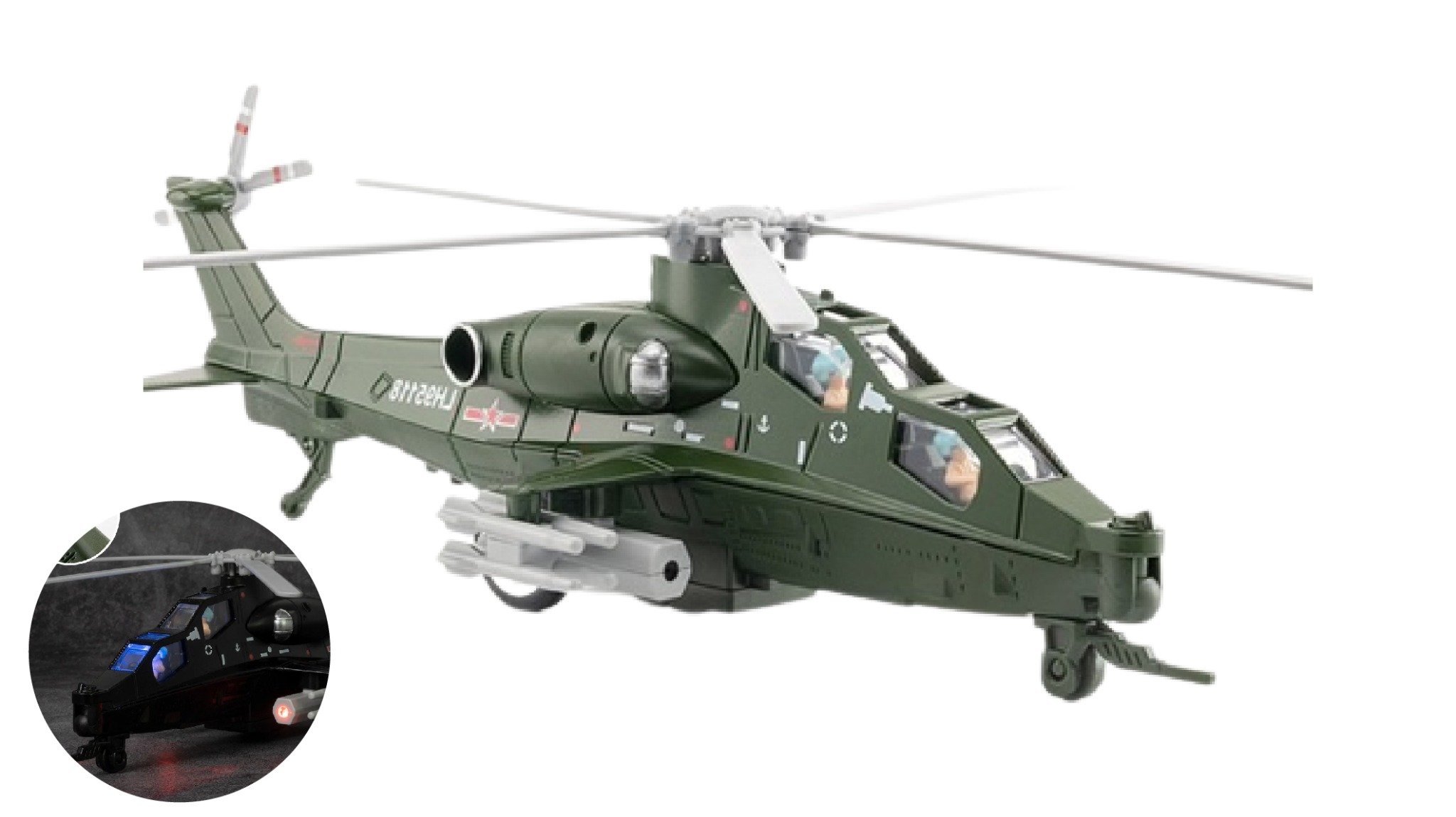  Mô hình máy bay trực thăng quân sự 24cm Green MB22008 