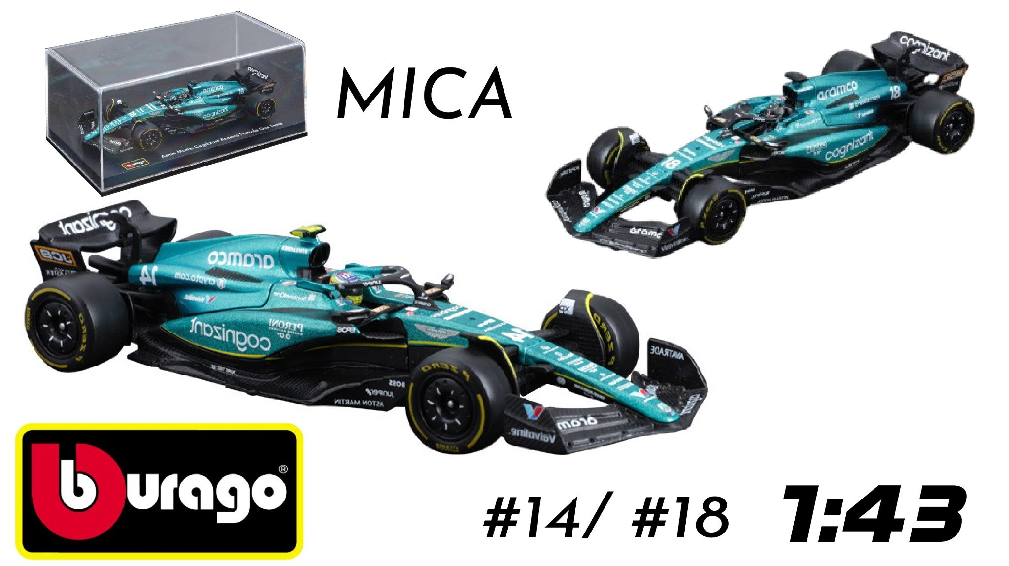  Mô hình xe đua F1 Formula Aston Martin 2023 AMR23 hộp mica có figure tỉ lệ 1:43 Bburago OT43002 18-38091 