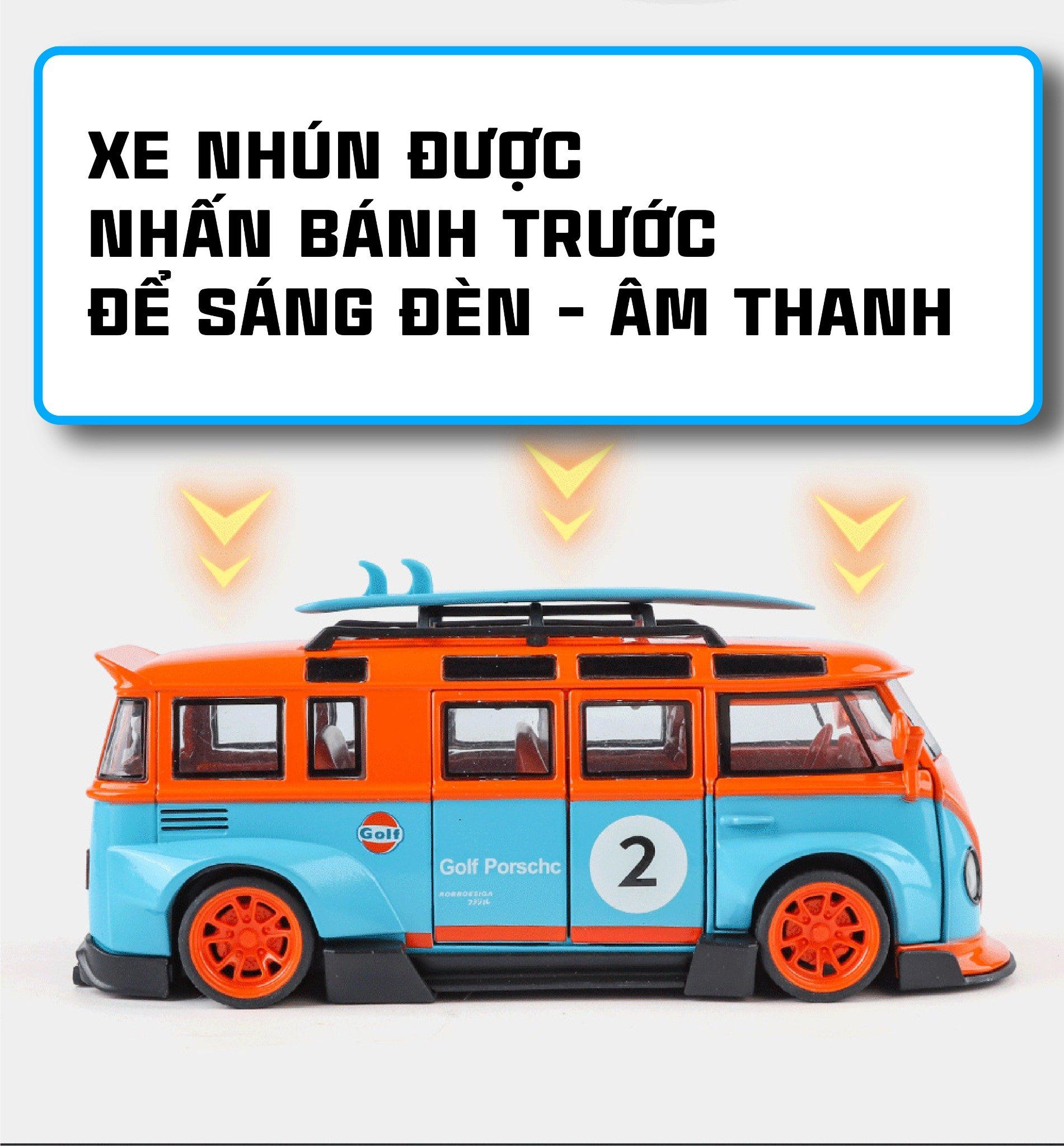  Mô hình xe Volkwagen T1 JDM wipe body Gulf - Martini - Pig Pink full open tỉ lệ 1:32 XHD model OT32019 