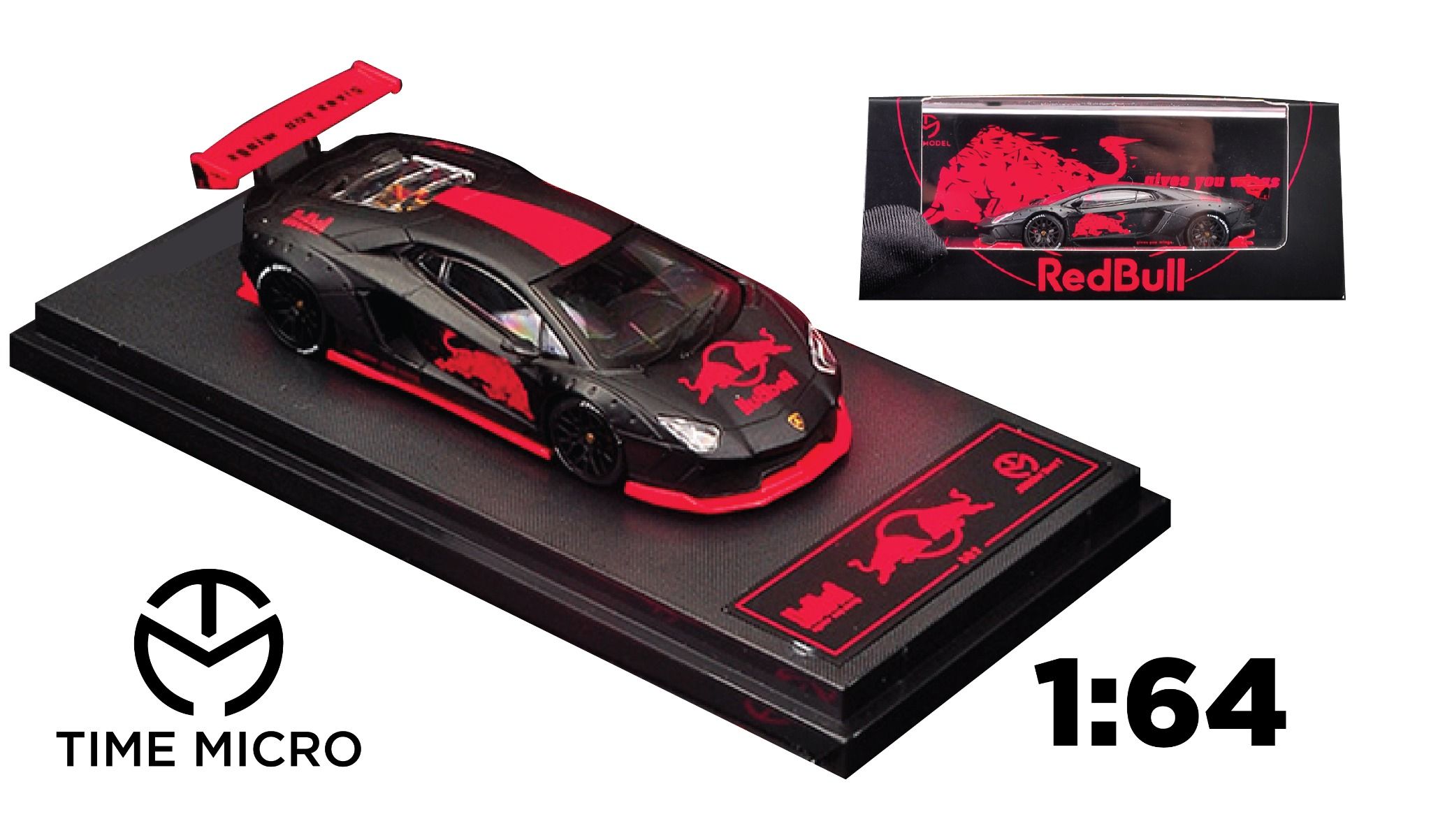  Mô hình xe Lamborghini Aventador LP700 1.0 Red Bull Cool Black tỉ lệ 1:64 TM640205 Time Micro 