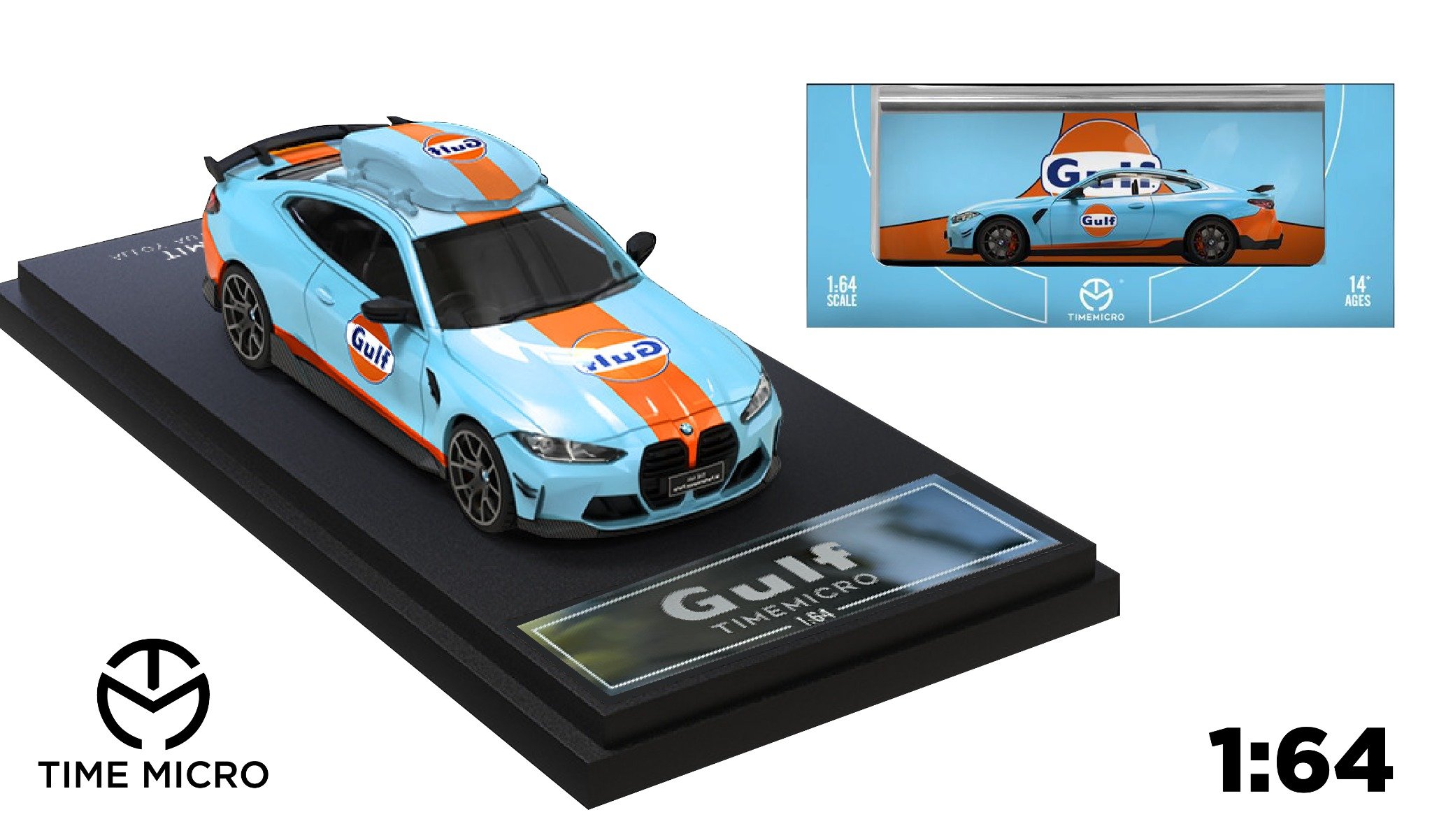  Mô hình xe BMW M4 Gulf, Pink Pig box camping tỉ lệ 1:64 Time micro 