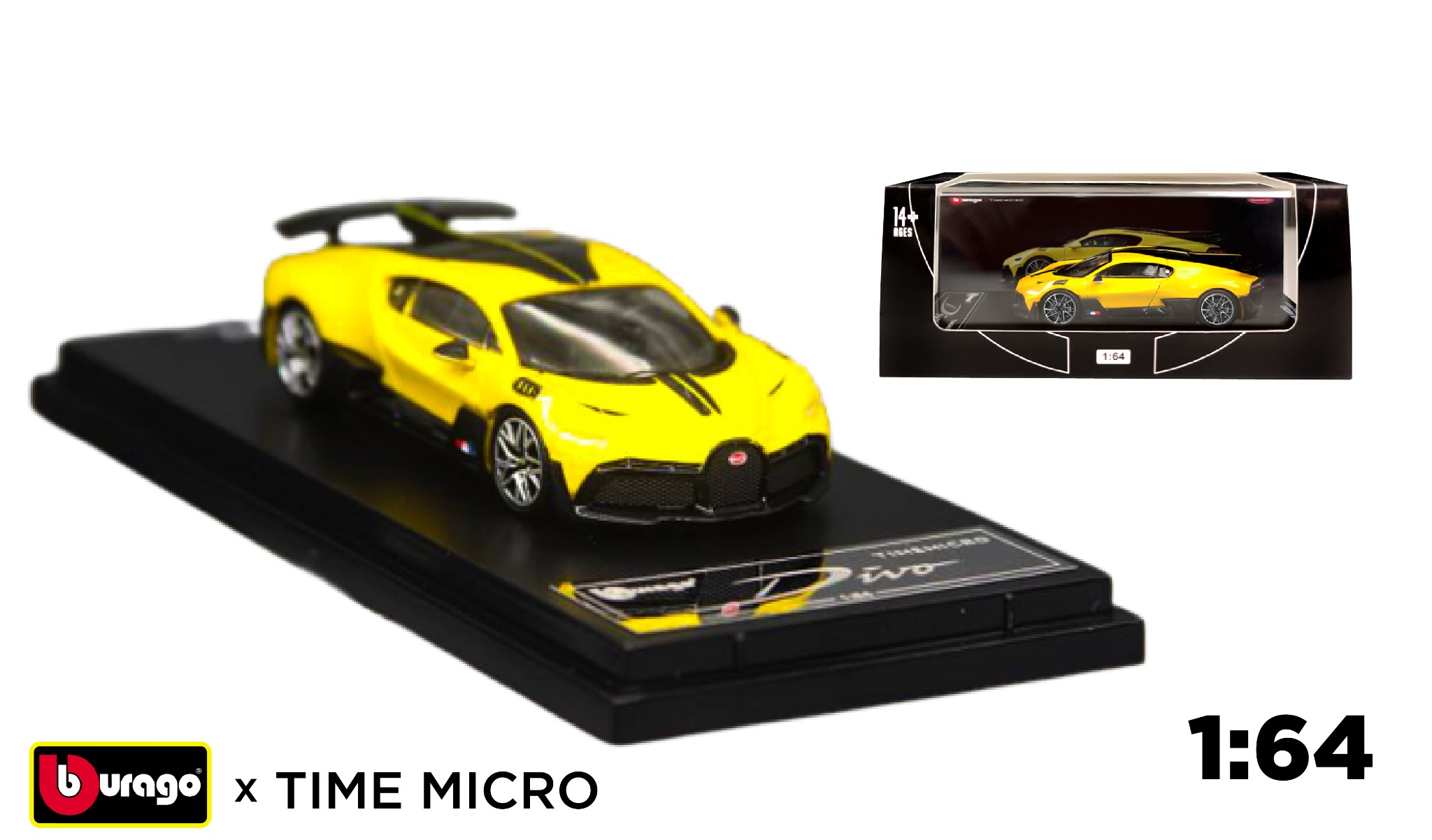  Mô hình xe Bugatti Divo yellow Bburago x Time micro tỉ lệ 1:64 TM640906 