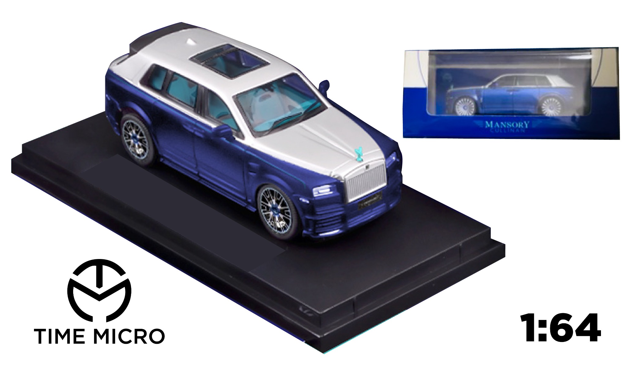  Mô hình xe Roll Royce Cullinan Blue Coastline tỉ lệ 1:64 TM000602 Time micro 