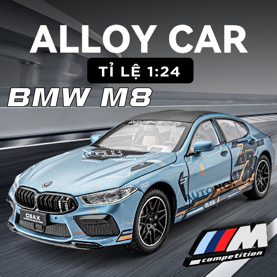  Mô hình xe ô tô BMW M8 Series full open - full kính - đánh lái được - có âm thanh - đèn tỉ lệ 1:24 Chezhi OT524 