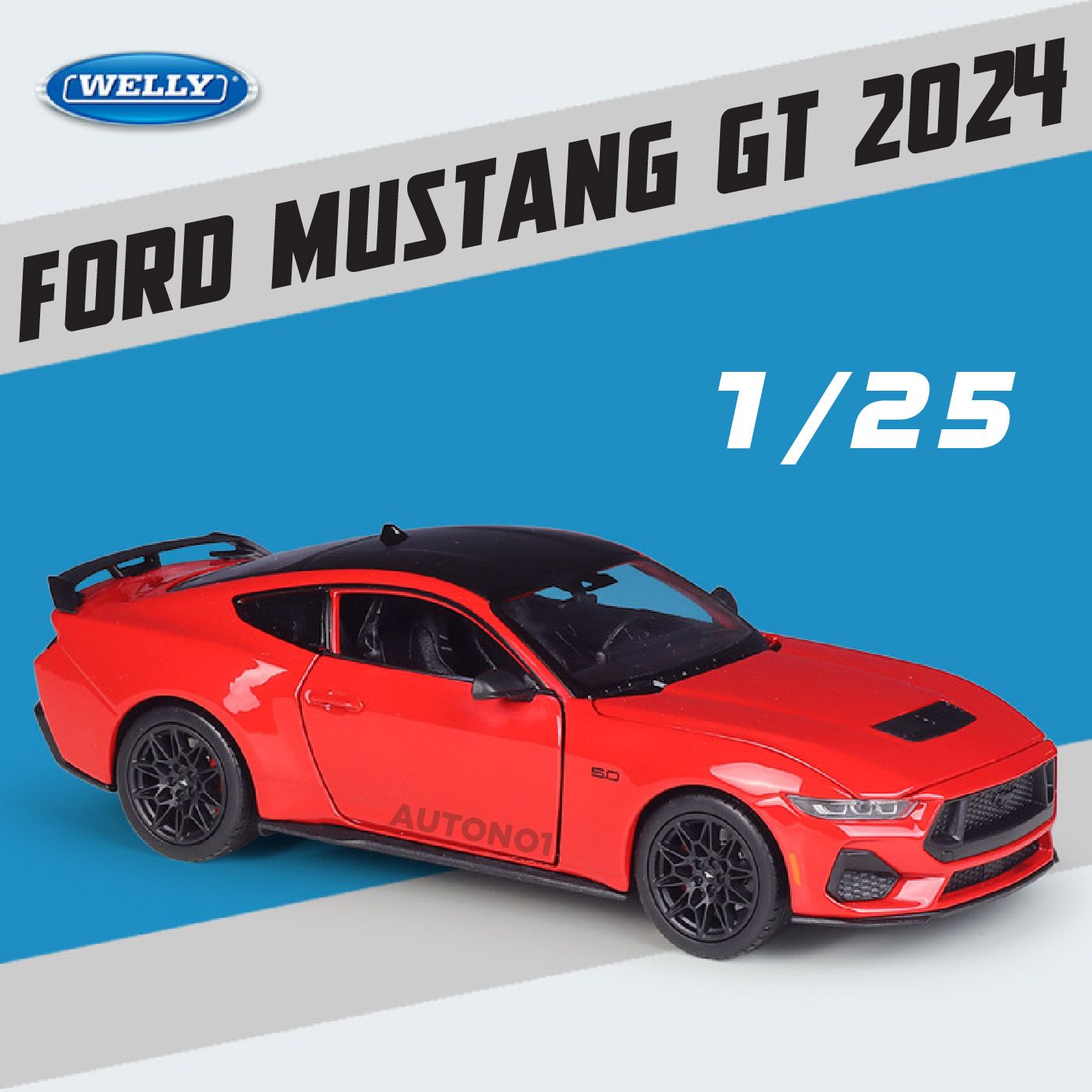  Mô hình xe Ford Mustang GT 2024 full open - đánh lái được tỉ lệ 1:25 Welly OT529 