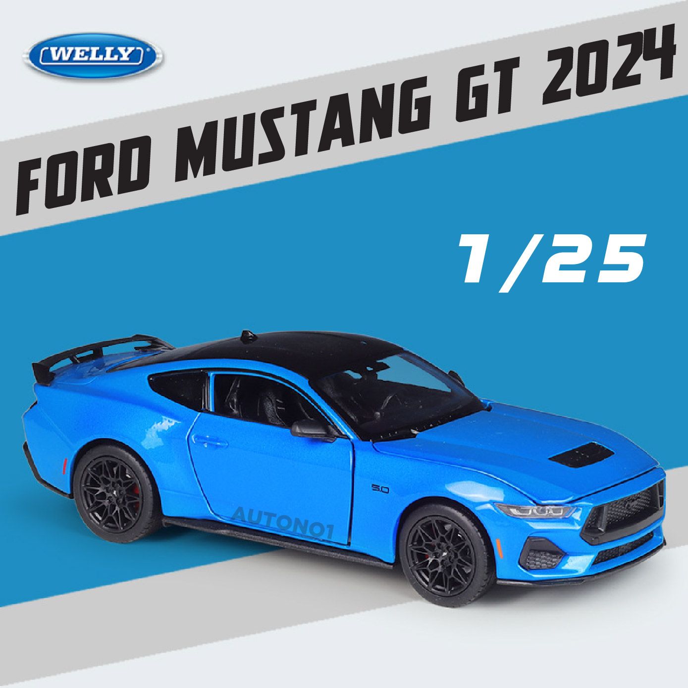  Mô hình xe Ford Mustang GT 2024 full open - đánh lái được tỉ lệ 1:25 Welly OT529 