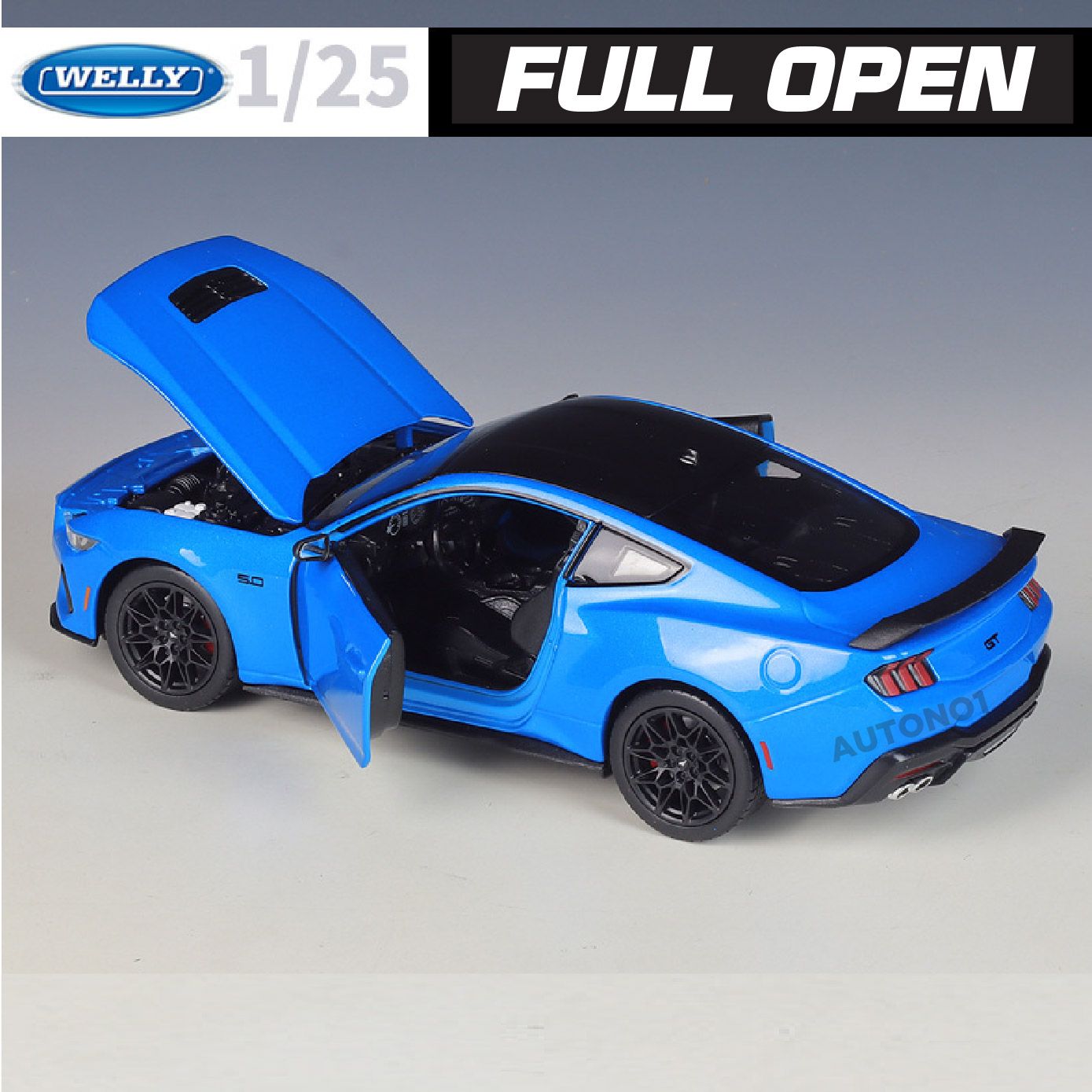  Mô hình xe Ford Mustang GT 2024 full open - đánh lái được tỉ lệ 1:25 Welly OT529 