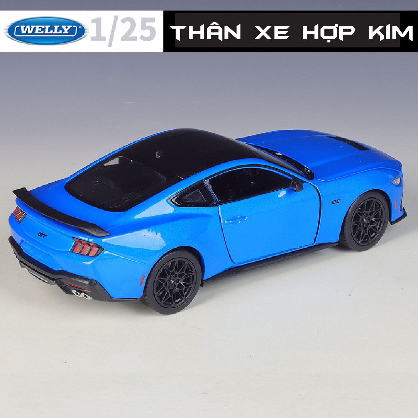  Mô hình xe Ford Mustang GT 2024 full open - đánh lái được tỉ lệ 1:25 Welly OT529 