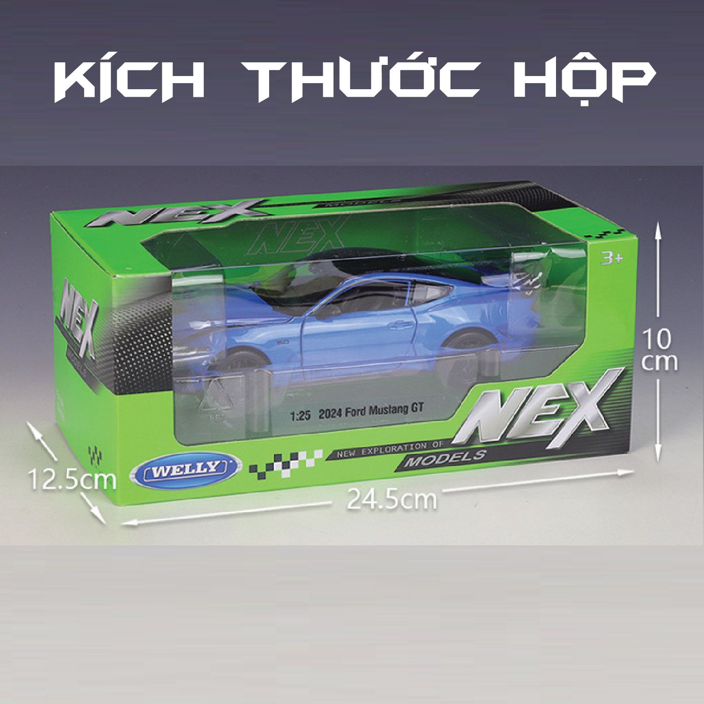  Mô hình xe Ford Mustang GT 2024 full open - đánh lái được tỉ lệ 1:25 Welly OT529 