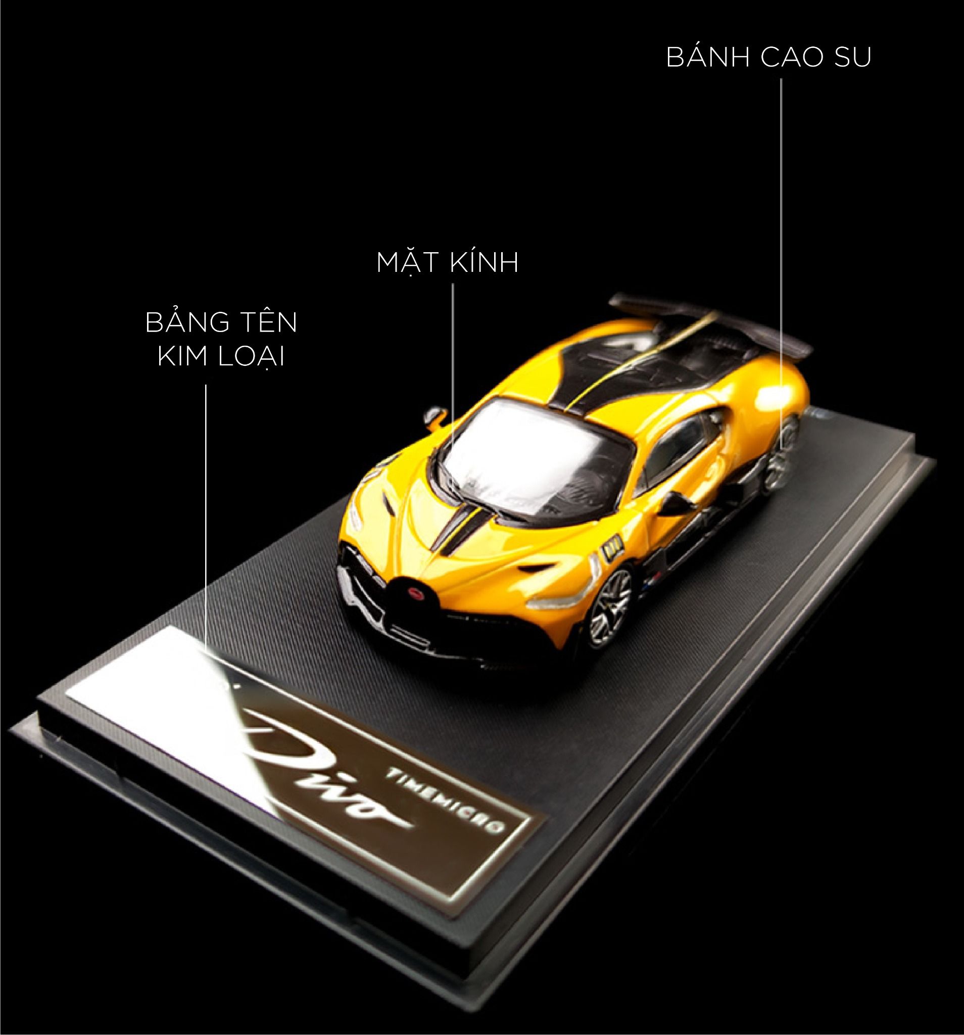  Mô hình xe Bugatti Divo yellow Bburago x Time micro tỉ lệ 1:64 TM640906 