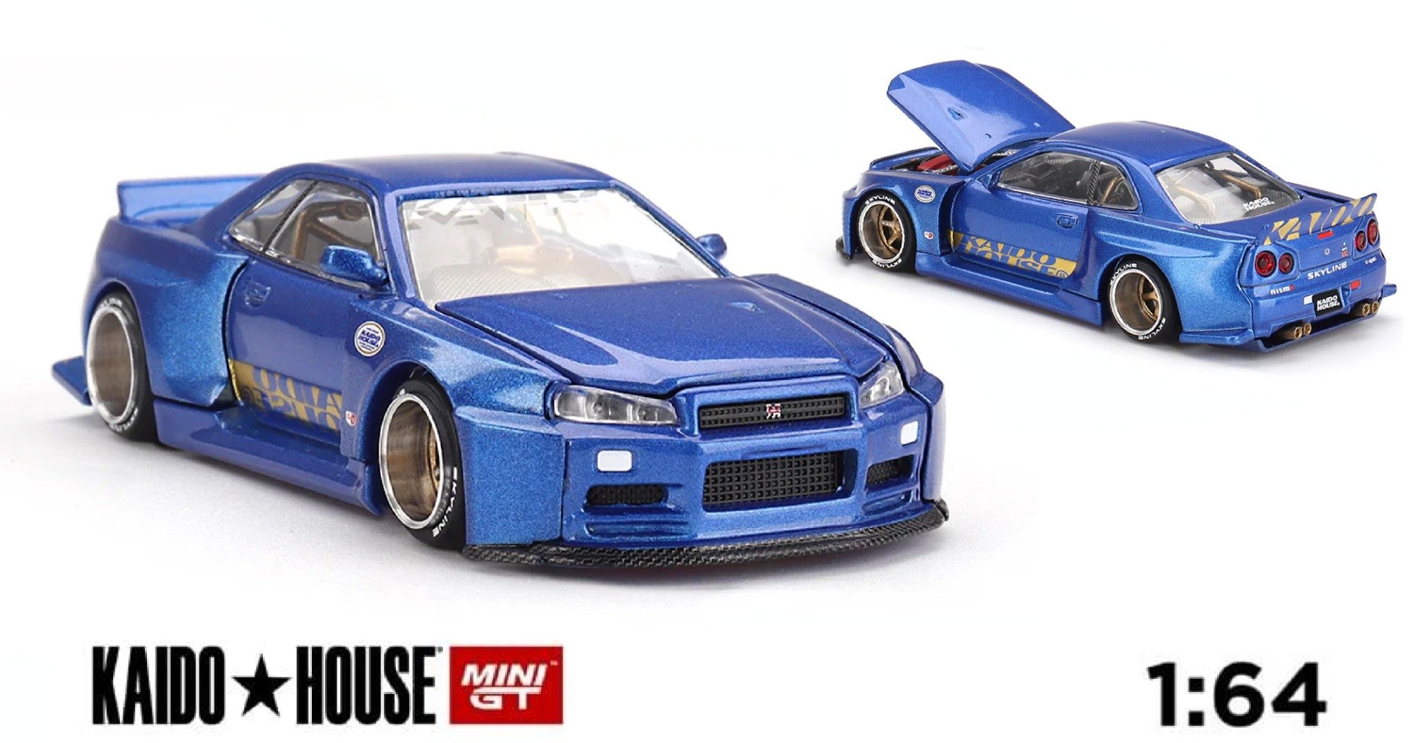 Mô hình xe Nissan Skyline GT-R (R34) Kaido Works (V2 Aero) SHINJUKU V2 tỉ lệ 1:64 KHMG158 