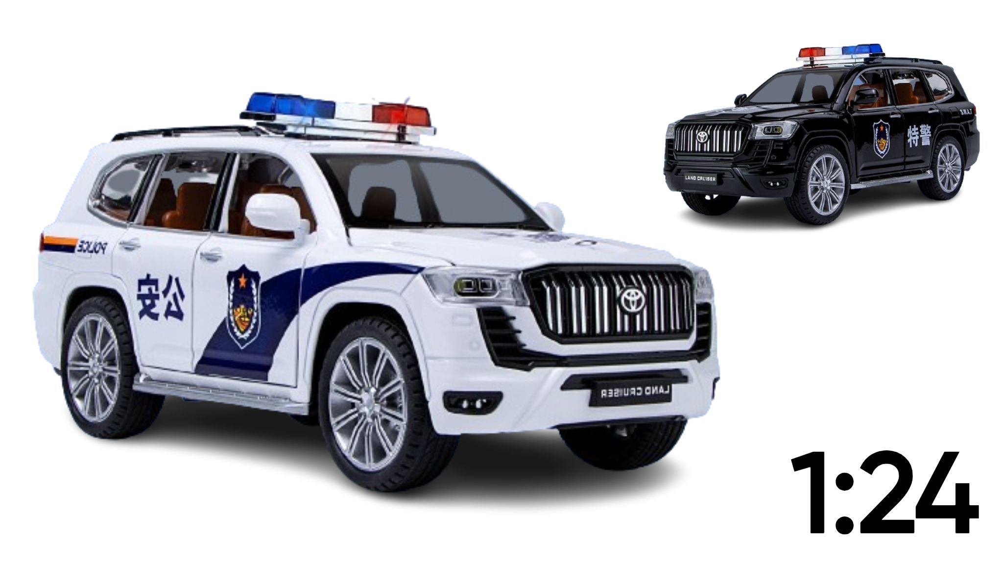  Mô hình xe Toyota Prado Police có đèn có âm thanh tỉ lệ 1:24 Jinlifang OT362 