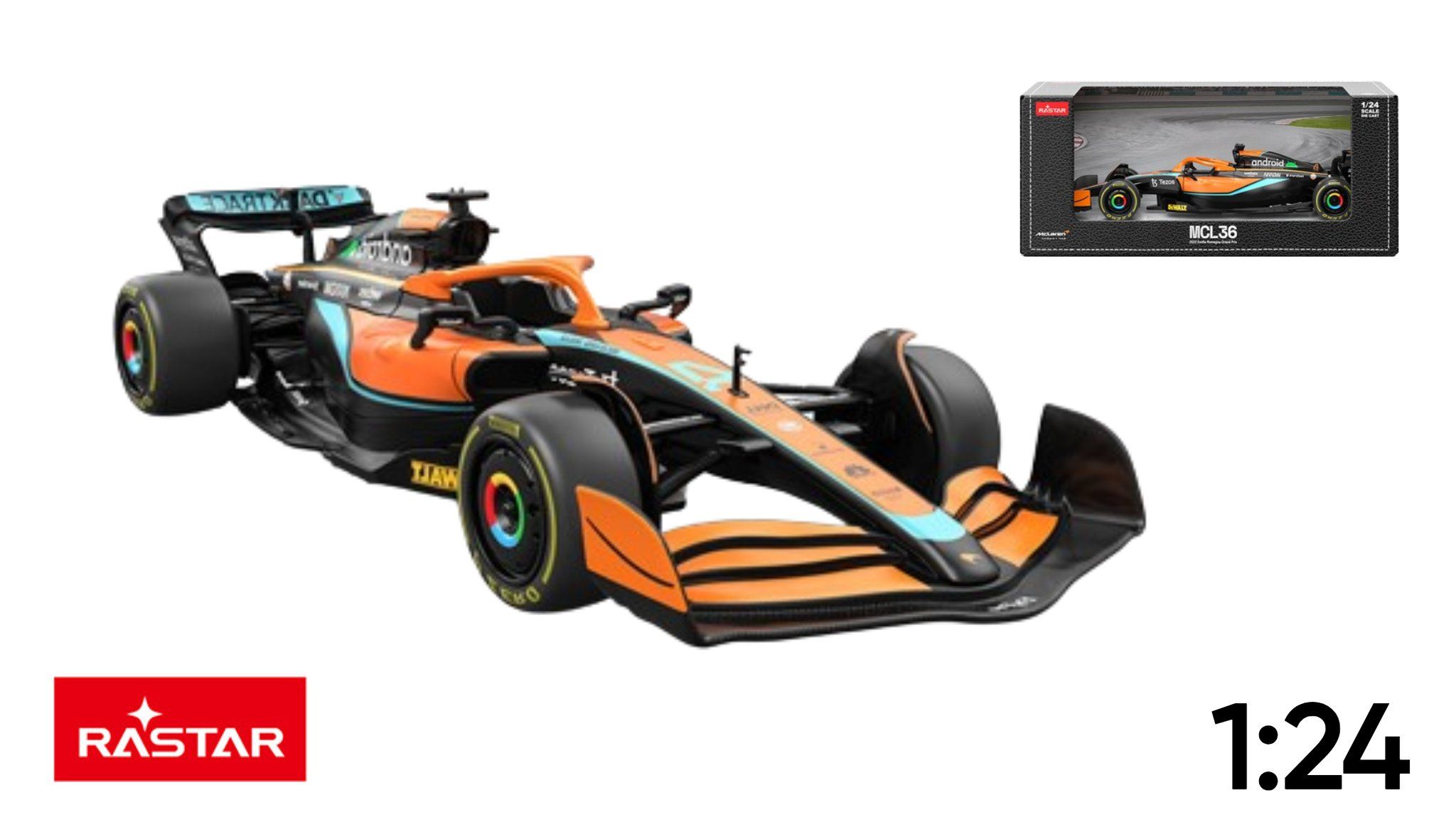  Mô hình xe đua F1 McLaren MCL36 2022 #3 - #4 Hybrid 1:24 Rastar có bản quyền OT357 