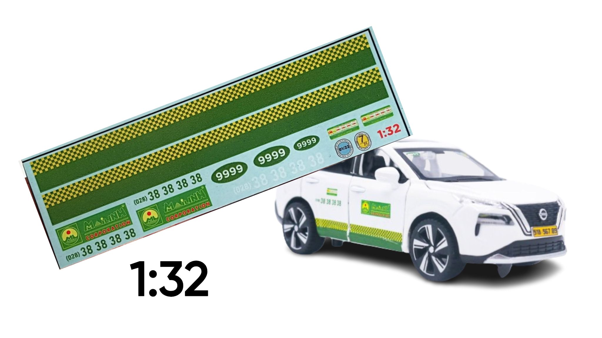  Decal nước cho xe dịch vụ - thương mại Vinasun taxi trắng dán mọi nền màu cho xe mô hình tỉ lệ 1:32 DC705 